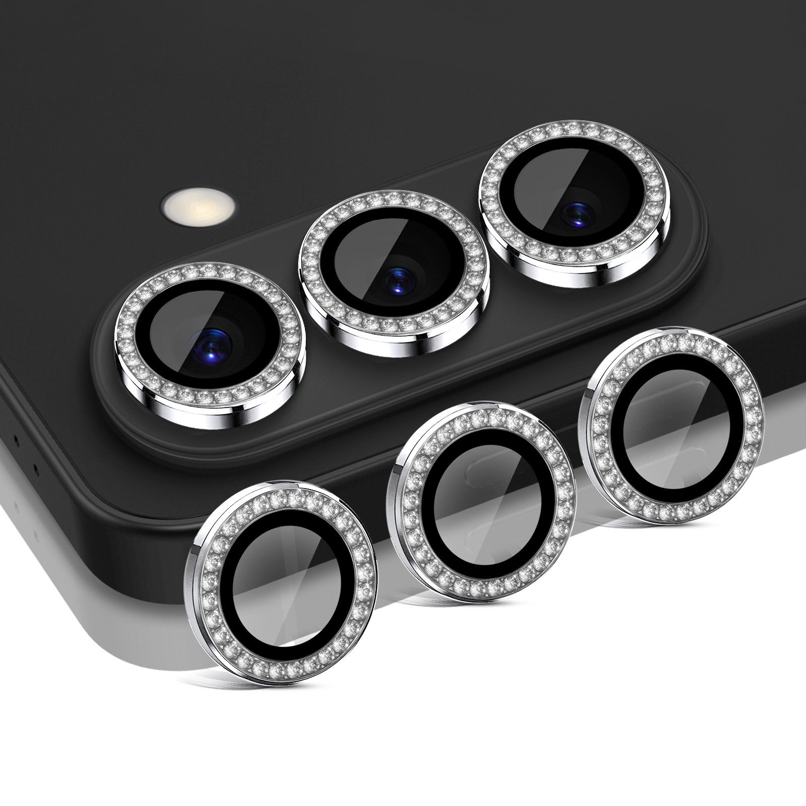 Tec-Expert Kameraschutzglas 9H Glas Set Silber mit Schmuckstein für Samsung Galaxy S26 für Samsung Galaxy S26, Linsenschutzglas Set, 1 Stück, Kameraschutz, Schutzglas, Linsenschutz, kratz- & stoßfest