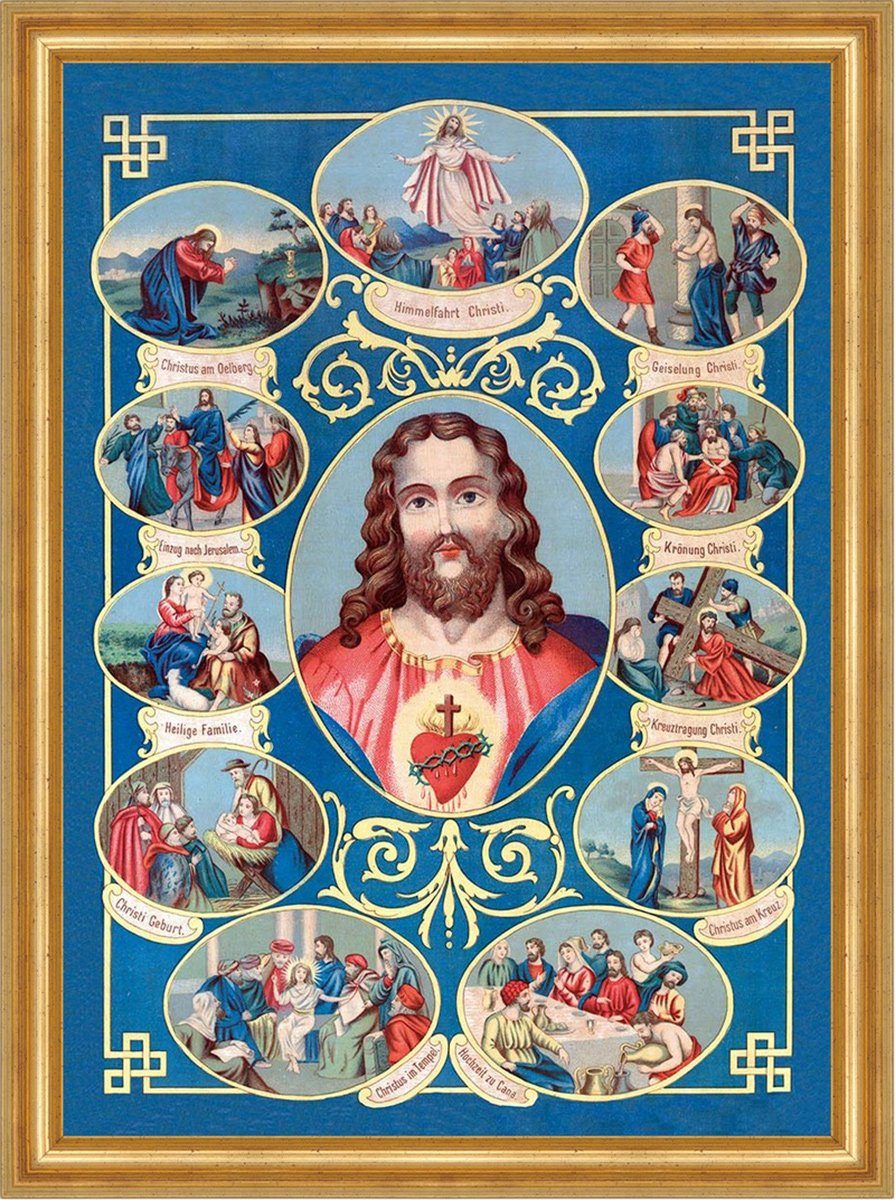 BillerAntik Kunstdruck Jesus Christus Lebensweg Himmelfahrt Geburt Sankt A3 0048 Gerahmt, (1 St)