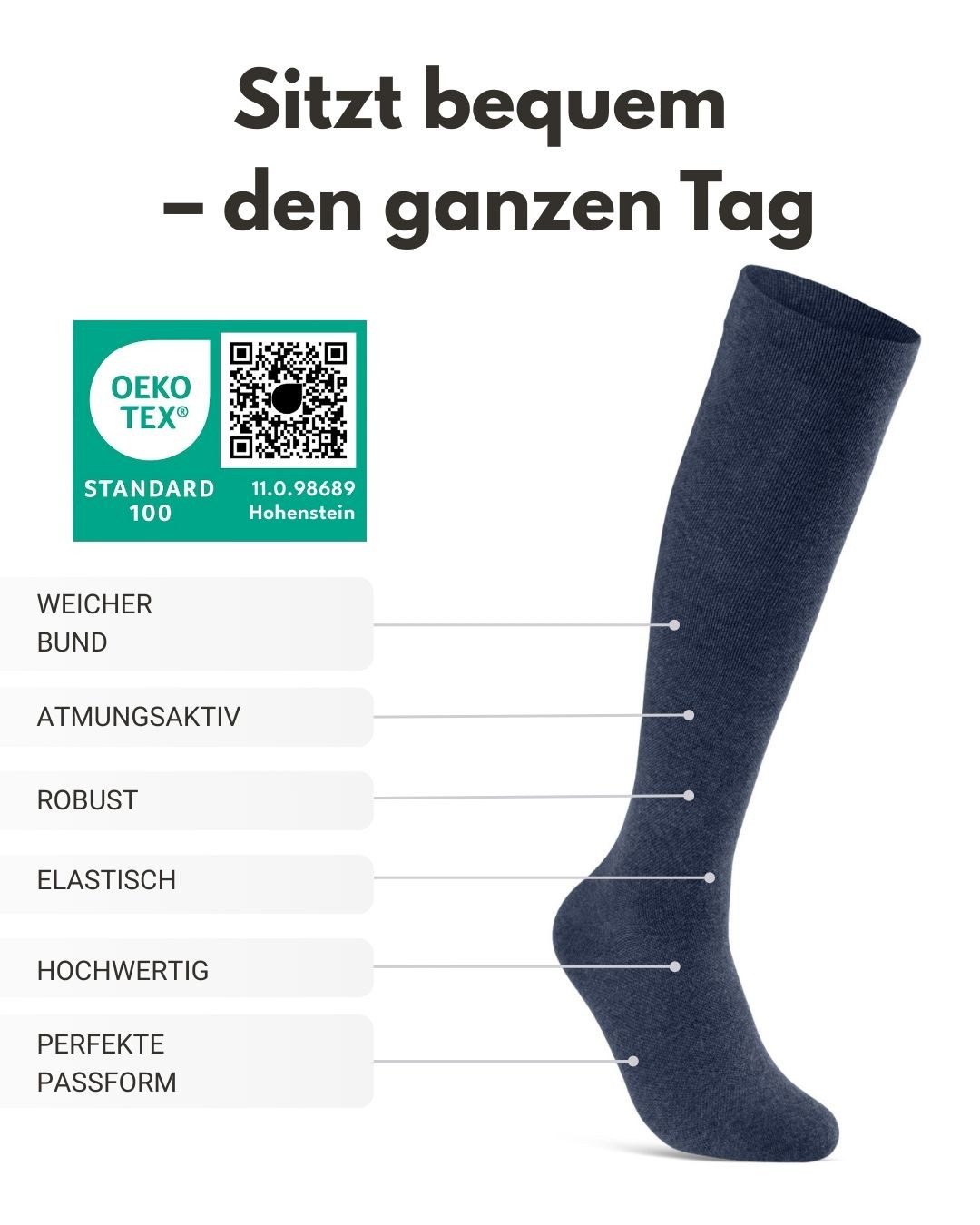 sockenkauf24 Stützkniestrümpfe Kompressionsstrümpfe Reisestrümpfe Stützstrümpfe mit Kompression (Jeans, 2-Paar, 39-42) aus Baumwolle für Damen & Herren mit Komfortbund