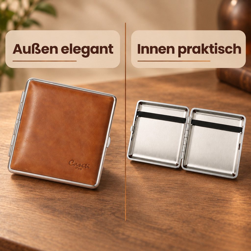 LK Trend & Style Tabakbeutel Leder Schatulle für 20 Zigaretten, braun, mit Gummiband, sehr edel, edles Leder Design – Bild 4 von 5