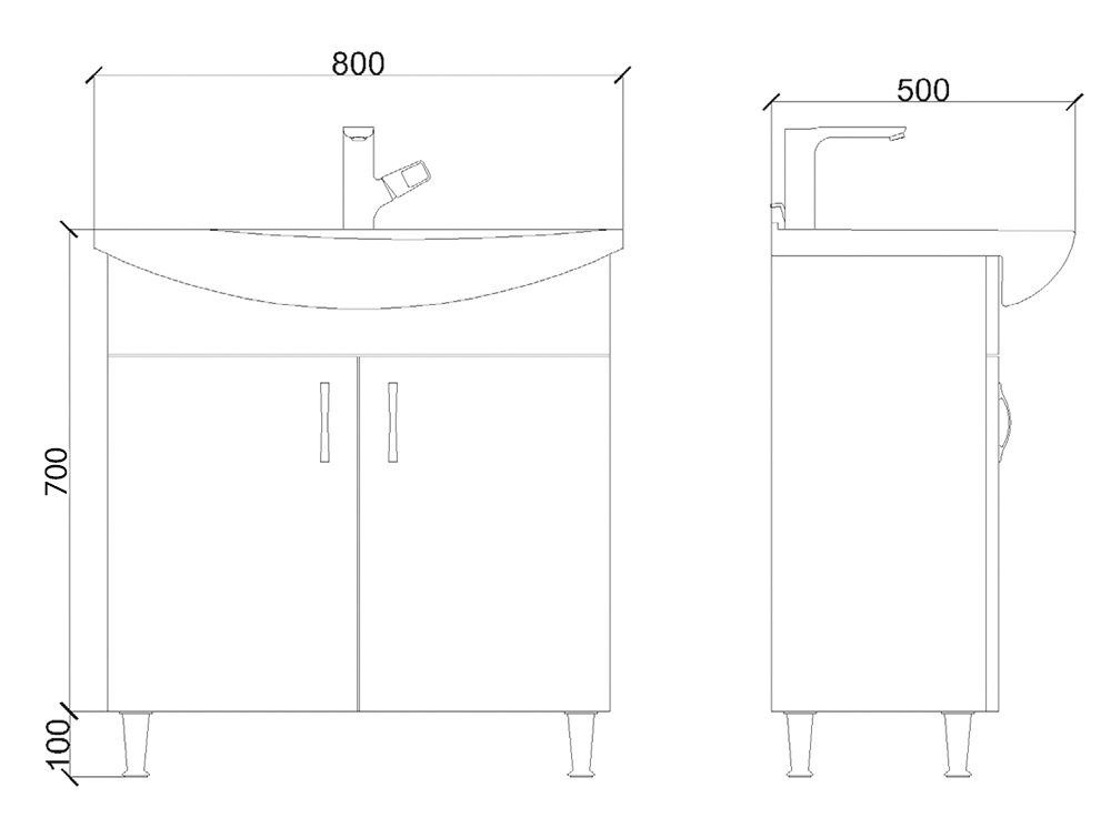(1-St) Füßen 85 Weiß Unterschrank Badmöbel Aloni ALECO80 Waschbeckenschrank mit Aleco