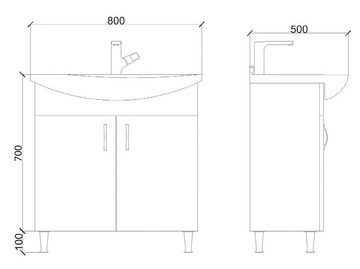 Aloni Waschbeckenschrank ALECO80 (1-St) Aleco 85 Badmöbel Unterschrank mit Füßen Weiß