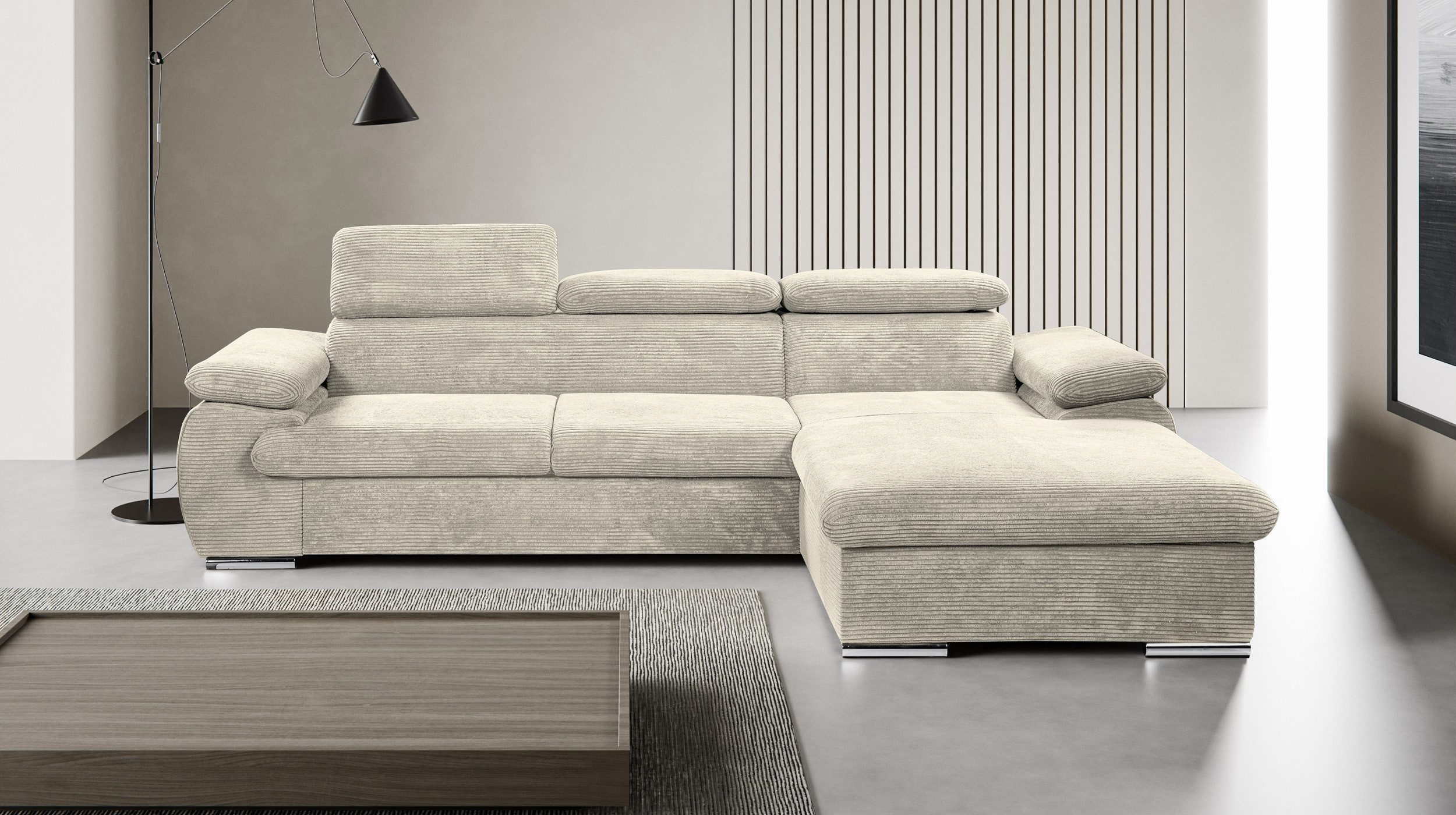 Massivart® Ecksofa CINDY Cord creme / günstig online kaufen