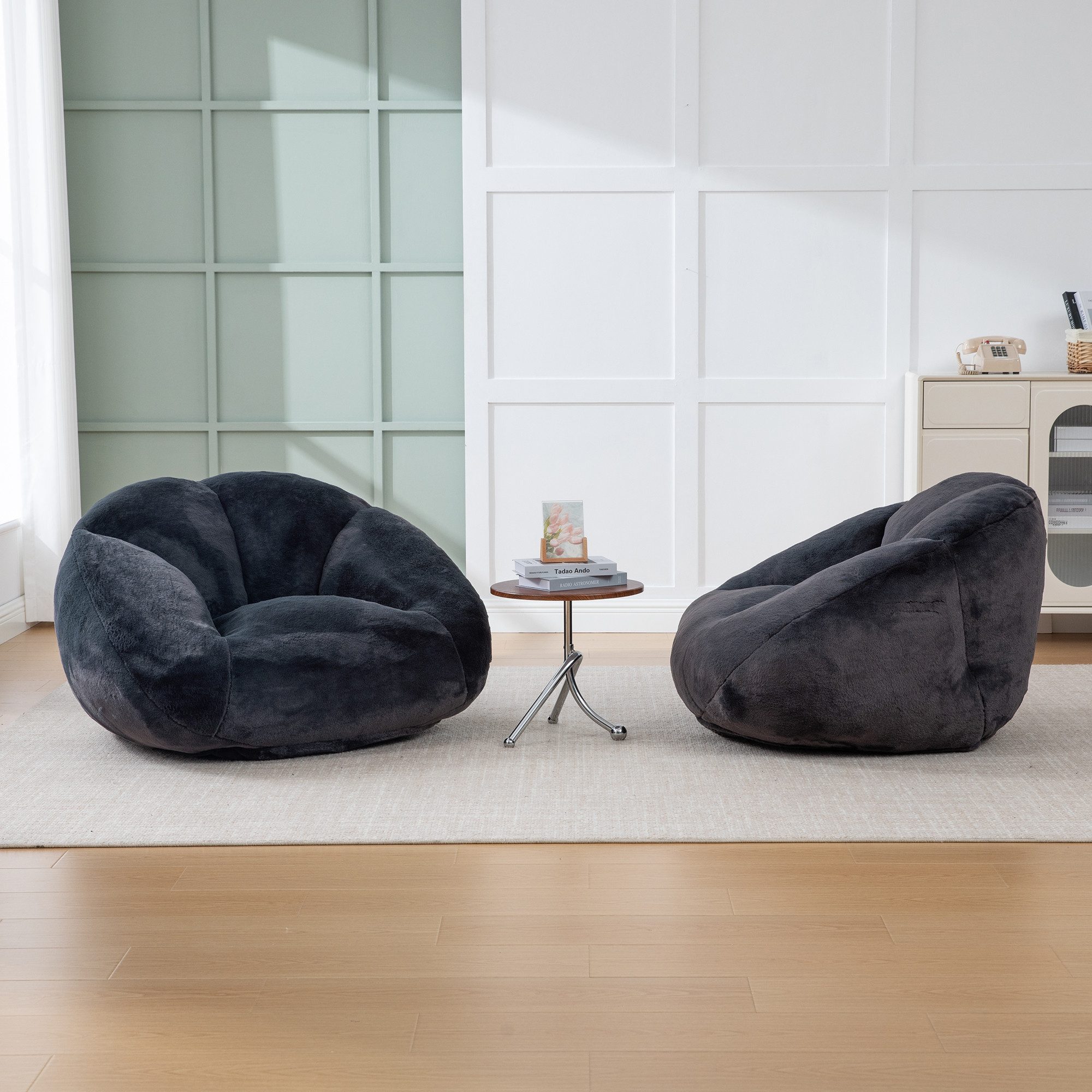 HAUSS SPOLE Sitzsack nicht abnehmbarer,Relaxsofa Einzelsofa aus Velours-Stoff,Schwarz (mit rutschfestem Sitz – nicht abnehmbarer Bezug), keine Montage erforderlich