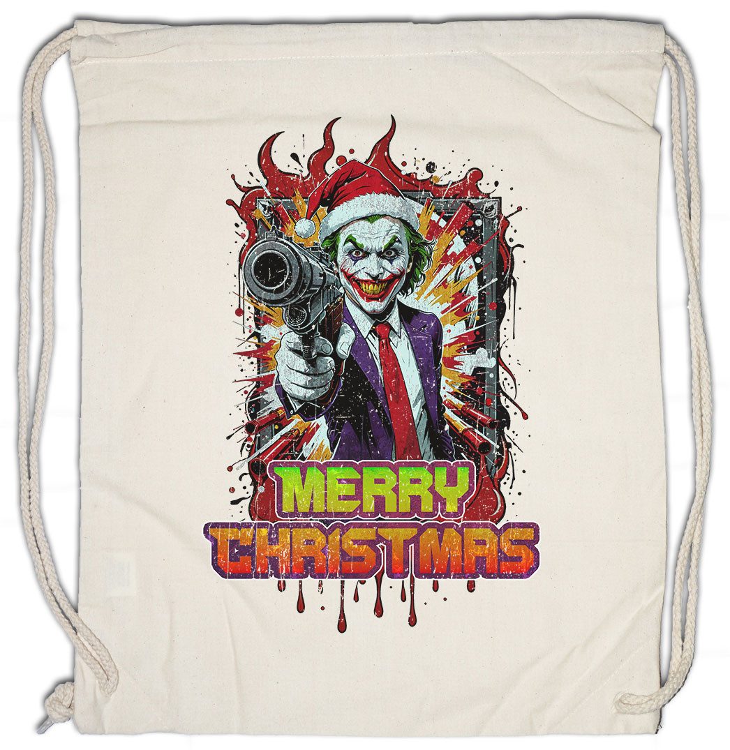 Turnbeutel Merry Christmas Joker Gun Turnbeutel Happy Santa X-Mas Claus Holidays