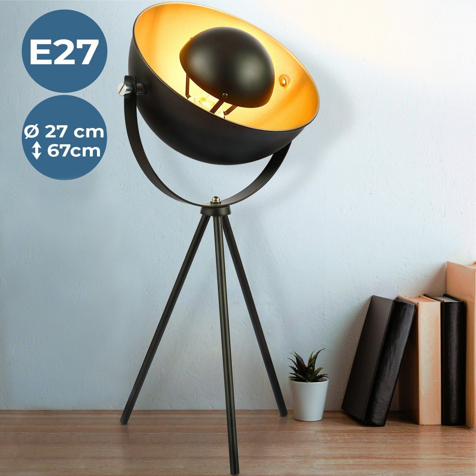 E27, 60W, schwenkbar, Höhe 67cm, - Stativ LED Nachttischlampe Tischlampe Jago mit