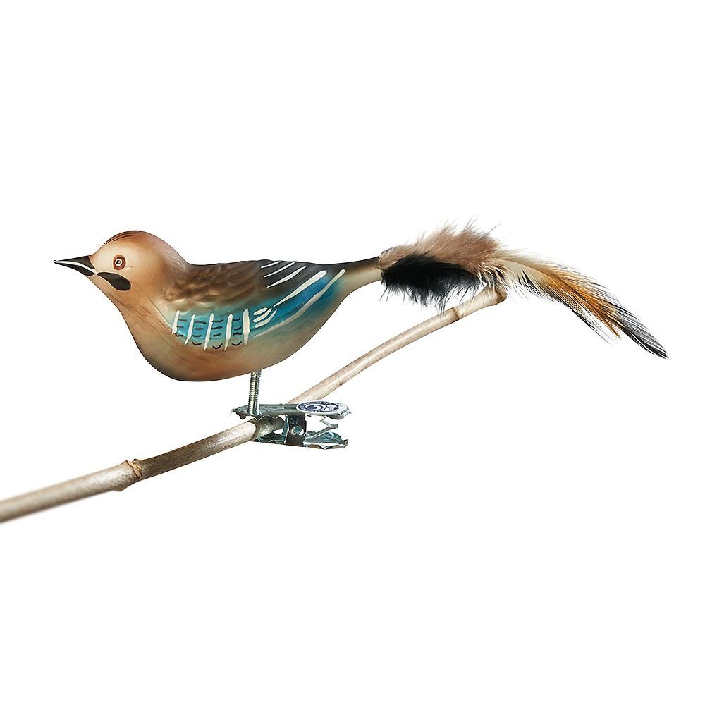 mit Birds Christbaumschmuck Herstellung aus Glasvogel of eigener Eichelhäher Naturfeder, Glass handdekoriert, mundgeblasen,