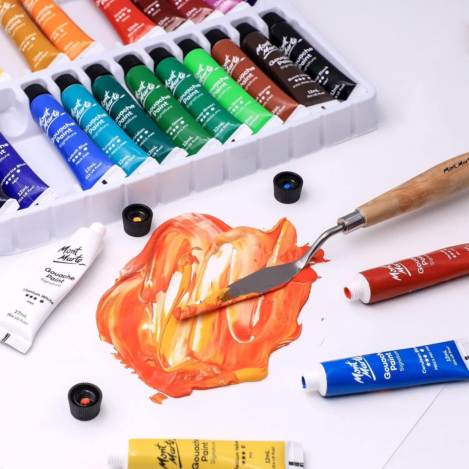 Mont Marte Bastelfarbe SIGNATURE Gouache Farben Set 12 / 24 x 12ml - Intensive Farben, Perfekt für Anfänger & Profi,lebendige Farben,samtiges & mattes Finish – Bild 5 von 5