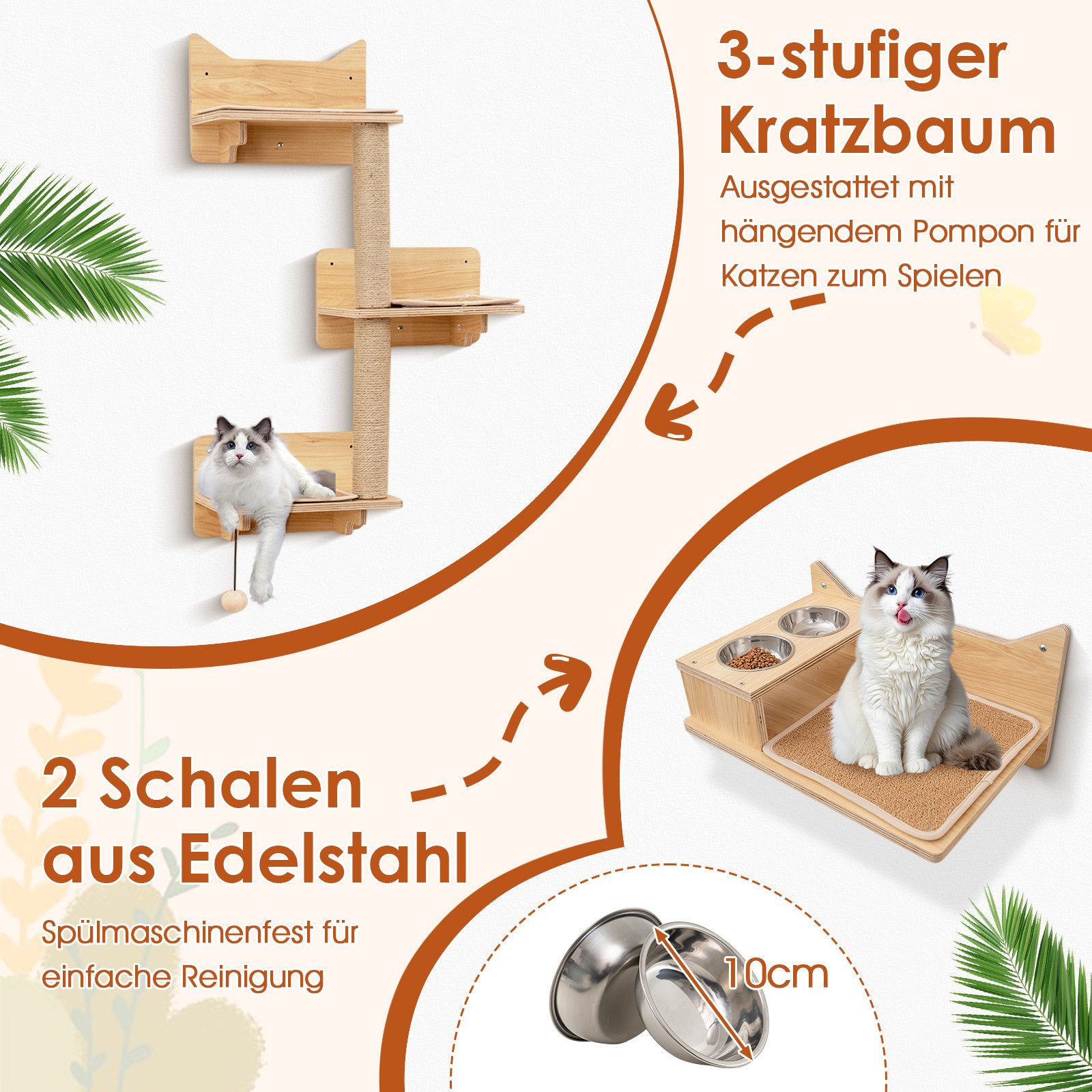 COSTWAY Kratzbaum, 6 tlg. Kletterwand, Katzenbaum, Katzenhaus, Hängematte