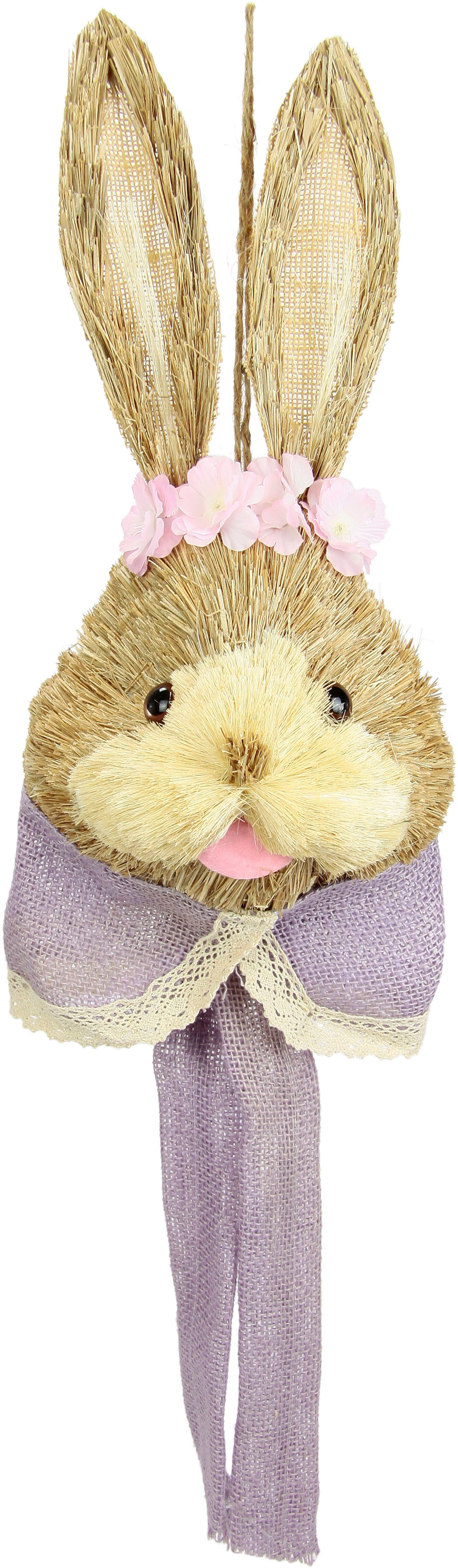 I.GE.A. Dekofigur Tierfigur Bast-Hasenkopf Hase Osterhasen Deko Ostern Osterdeko (1 St), Türdeko Wanddeko Osterfigur Frühlingsdeko Dekohase Skulptur Frühling