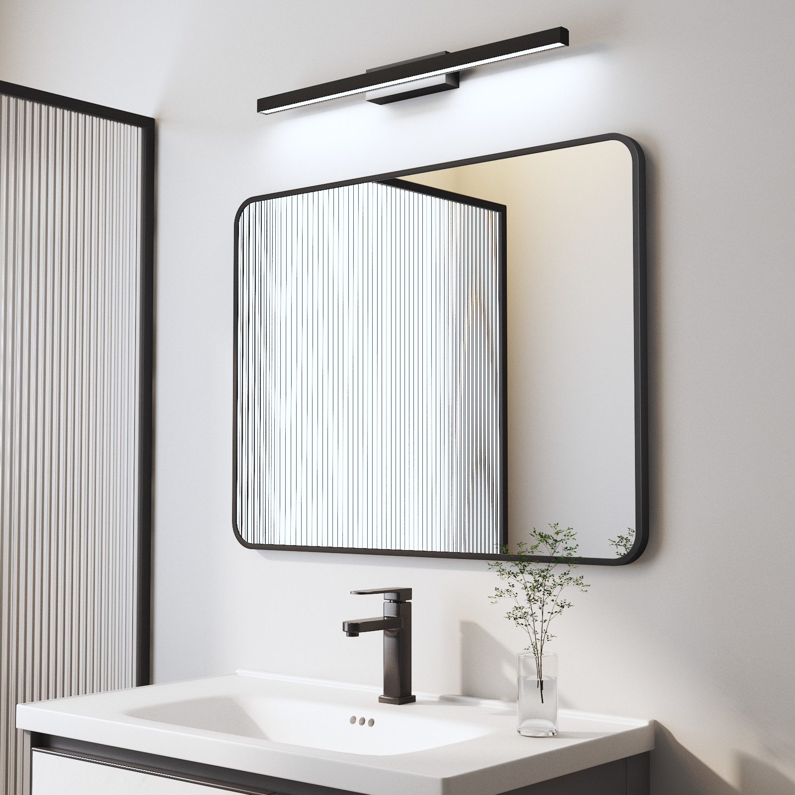 WDWRITTI Spiegel mit licht Badspiegel Wandspiegel mit 60cm LED Wandleuchte Kaltweiß (Rechteckig, 100x60, 80x60, 70x50, 60x40), HD Spiegel mit Metall Rahmen