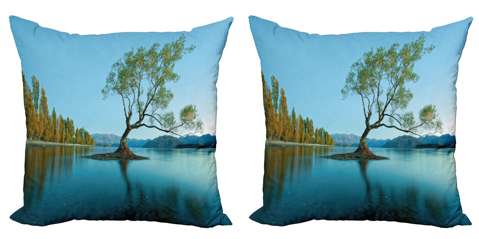 (2 Accent Doppelseitiger Stück), Baum Themed Abakuhaus Nature Modern Lake Digitaldruck, Frühling Kissenbezüge