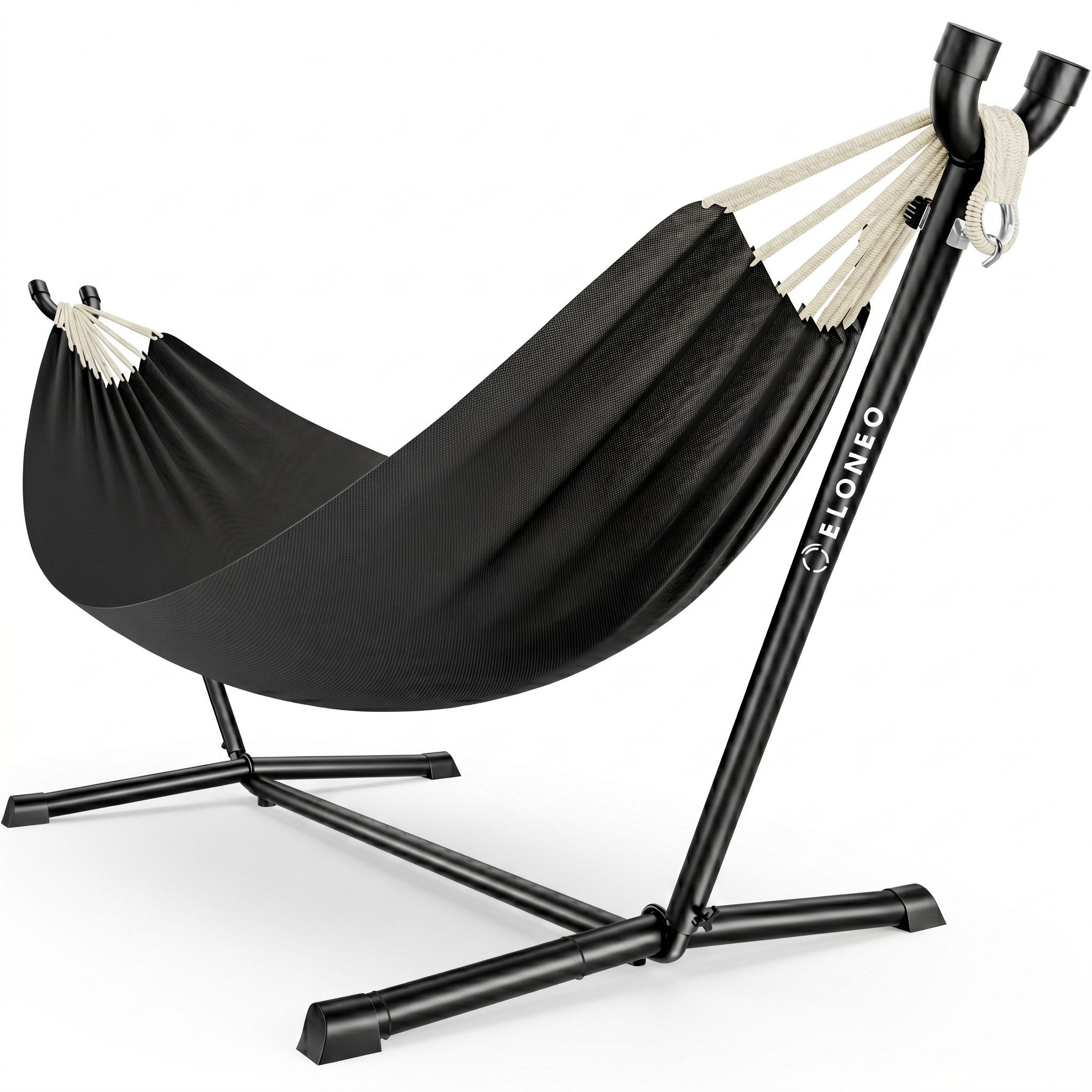 ELONEO Hängematte mit Gestell – Komfort & Flexibilität für Garten, Terrasse und Camping, belastbar bis 200kg, inkl. Kopfkissen und Tragetasche