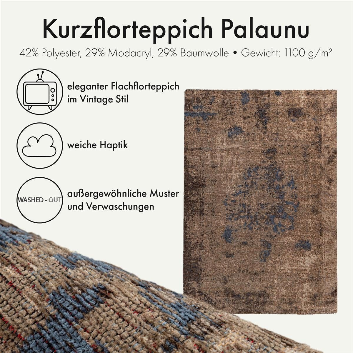 Qiyano Teppich Kurzflorteppich Palaunu 100 Braun 80 x 150 cm, rechteckig, H günstig online kaufen
