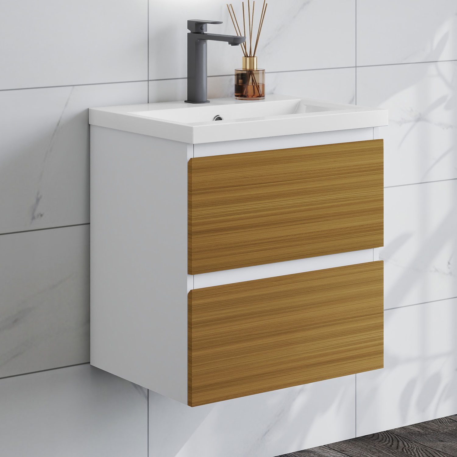 duschspa Waschtisch Badmöbel Set Waschbecken mit Unterschrank MDF, Beite 50/60/80/100 cm