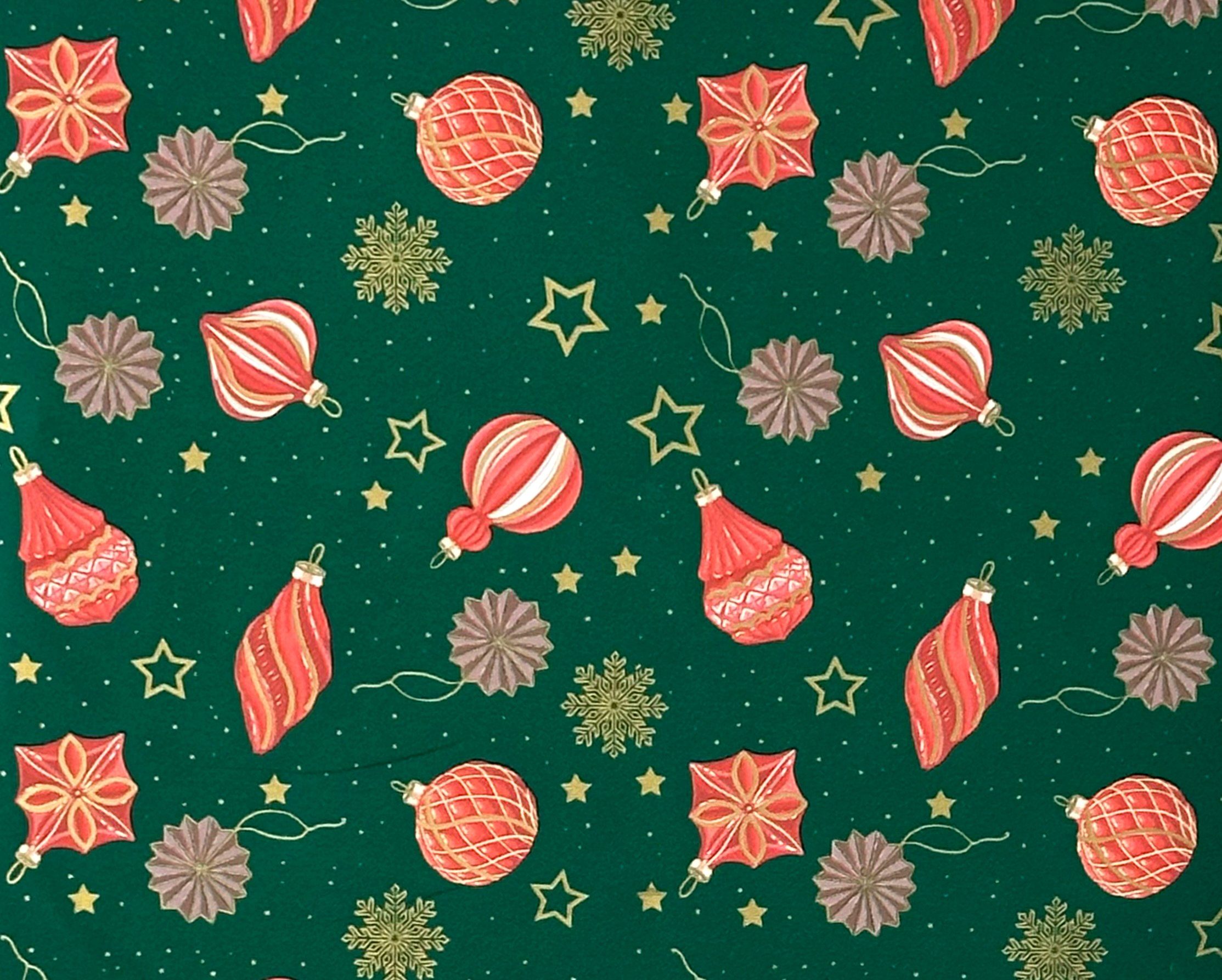 Star Geschenkpapier, Geschenkpapier mit Gold Grün Weihnachtskugeln Rot Rolle 70cm / x 2m 