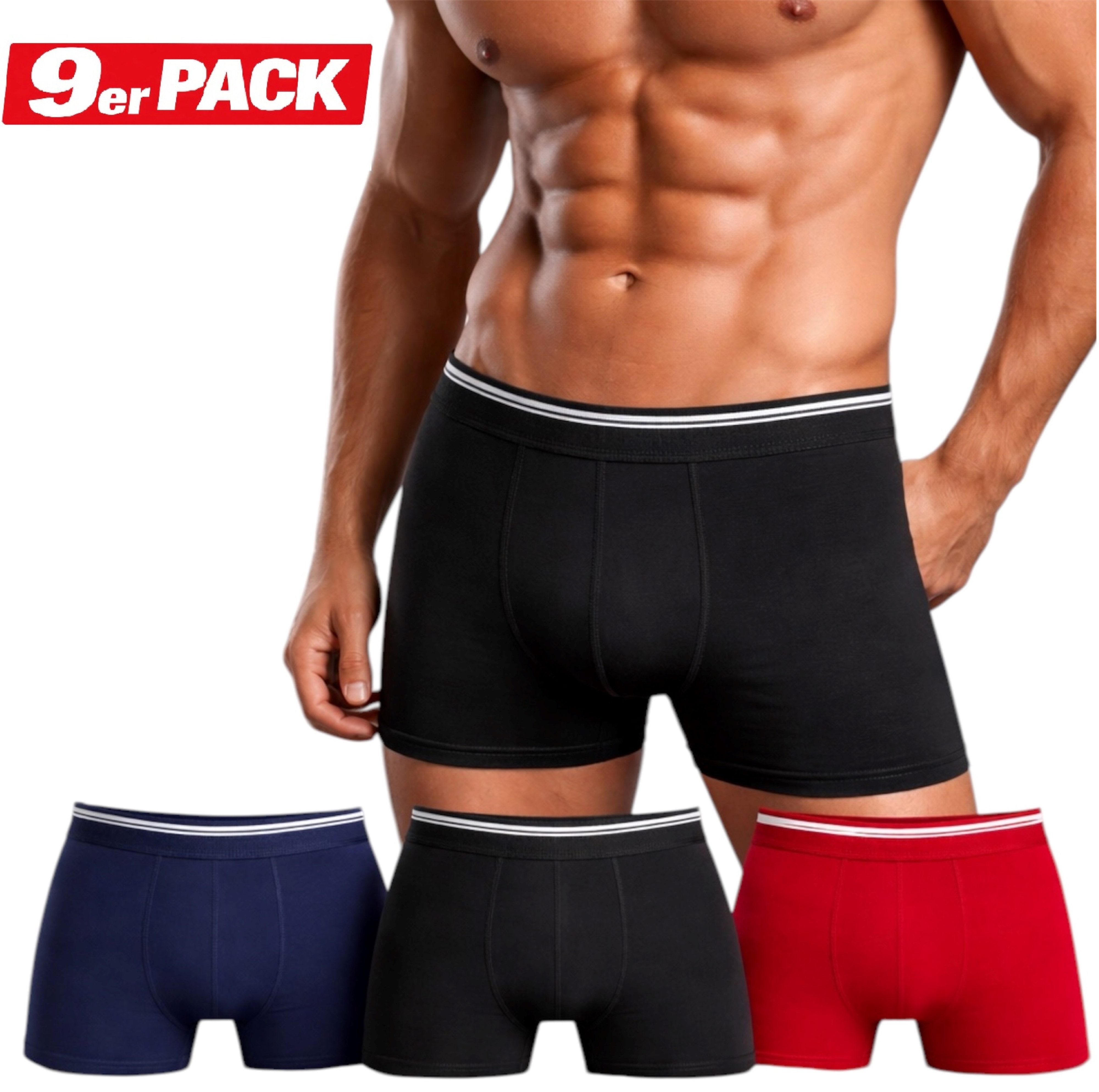Berrak Collection Boxershorts Herren (9er Pack) aus Baumwolle, Unterwäsche mit Komfortbund, A1097 (Spar-Set, 9-St., 9er-Pack) Premium Qualität A1097