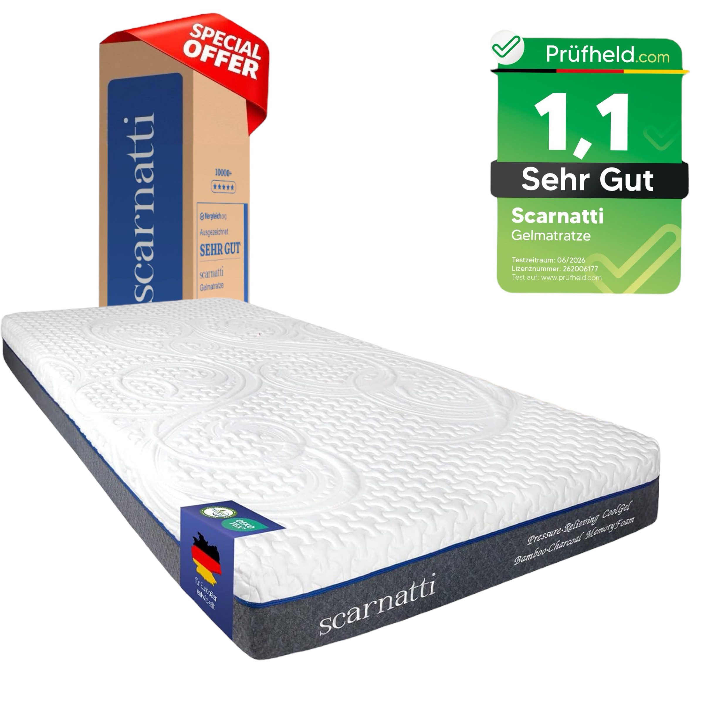 Gelschaummatratze PREMIUM Matratze 140x190 cm H3/H4, Memory Foam, Gelschaum, 7-Zonen, scarnatti, 18 cm hoch, (Gelschaummatratze, 7-Zonen, CoolGel, atmungsaktiver Bezug, 7-Zonen Matratze, punktelastisch, atmungsaktiv, 2 Komfortseiten), Federfreie Schaumarchitektur, bewegungsdämpfend, atmungsaktiv