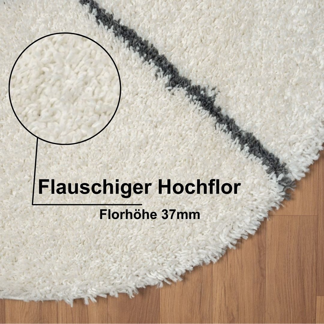 Myflair Möbel & Accessoires Hochflor-Teppich My Shaggy Raute, rund, Höhe: 37 mm, Shaggy, Scandi Rauten Design, leicht glänzend, extra flauschig