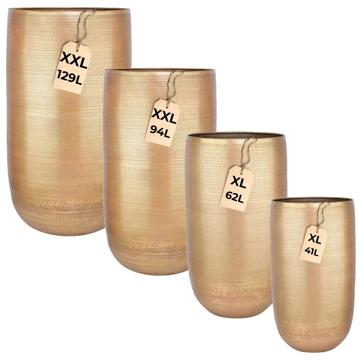 Marrakesch Orient & Mediterran Interior Übertopf 4er Set Blumentöpfe Camiel gold - hoher Pflanzkübel aus Aluminium, Handarbeit