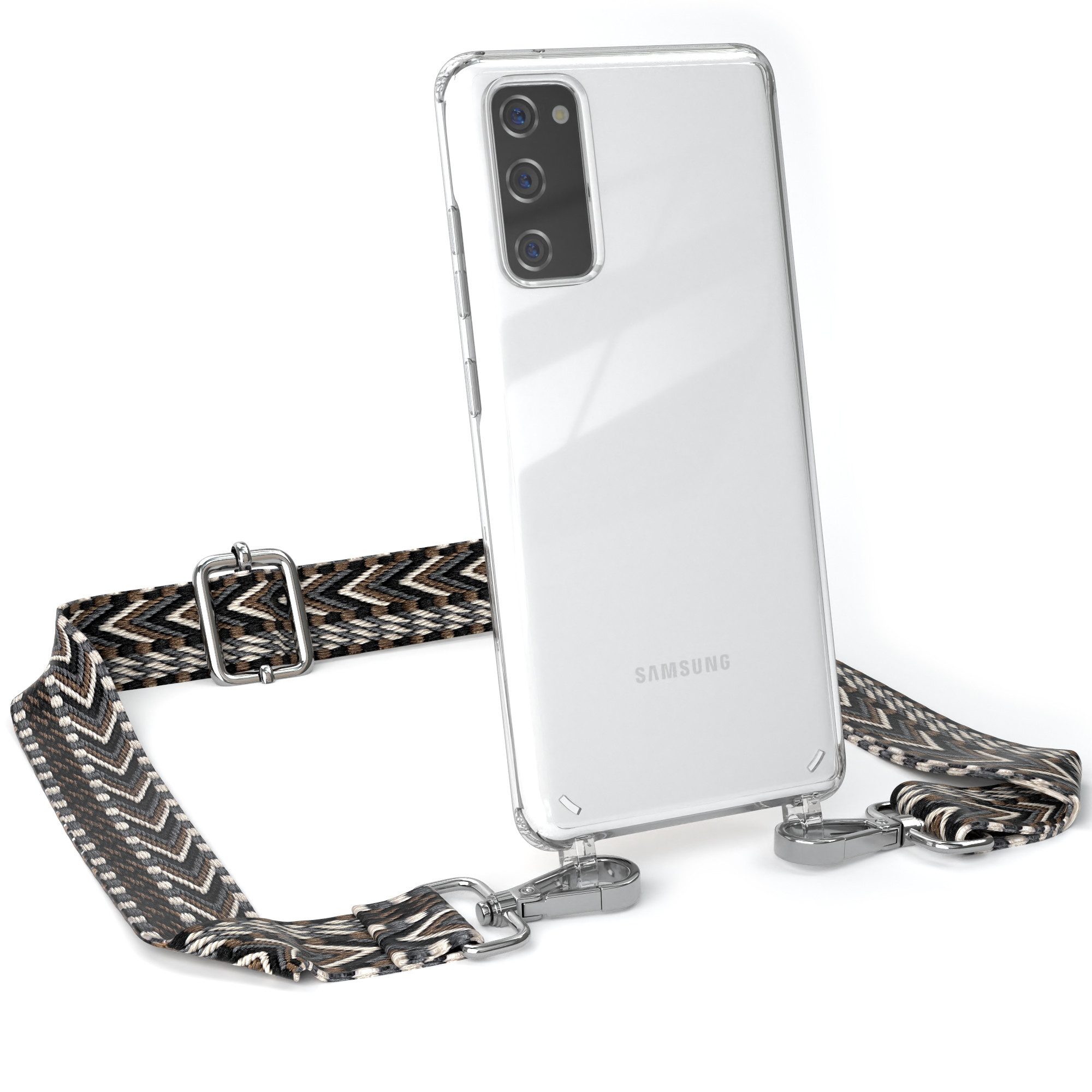 EAZY CASE Handykette Boho Umhängeband für Samsung Galaxy S20 FE / 5G 6,2 Zoll, Cross Bag Handytaschenband Smartphonekette Schultertasche Schwarz