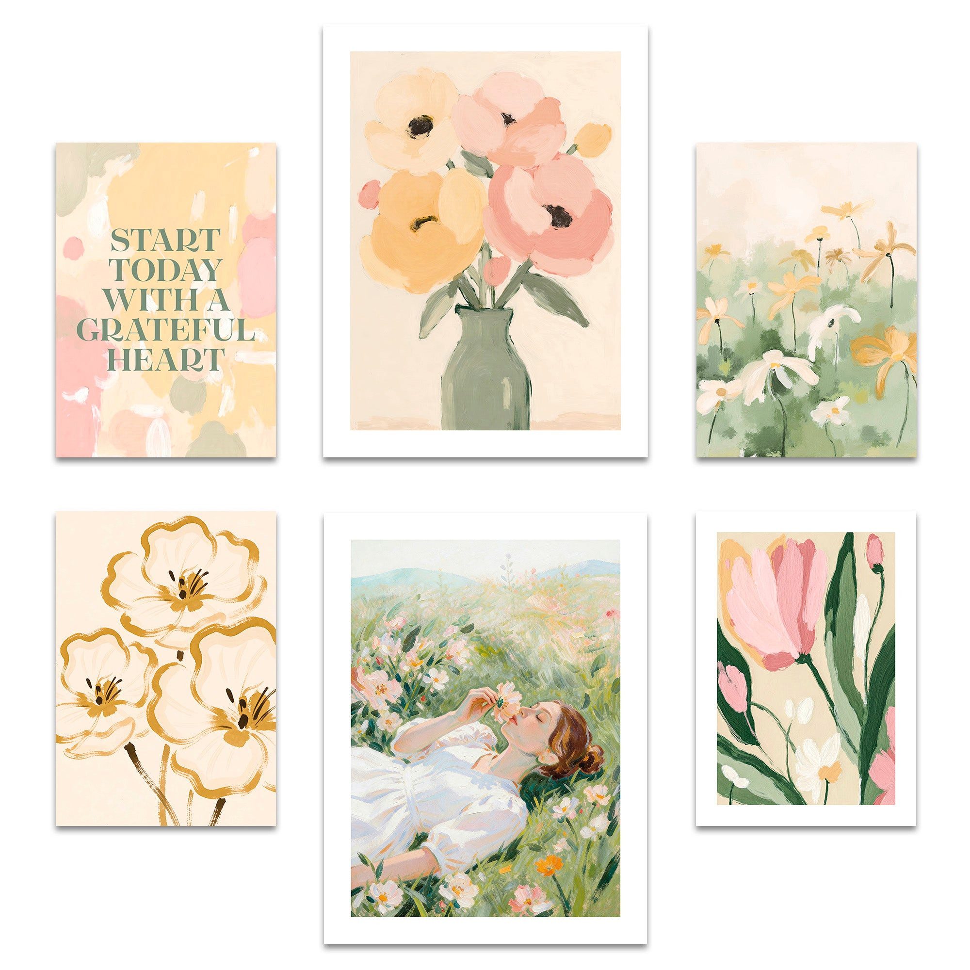 ARTFAVES Bilder-Collage Poster Set Abstract Green Art I mehrteilige Bilderwand I Wandbilder Ab, (Wandbilder modern, 6 St)