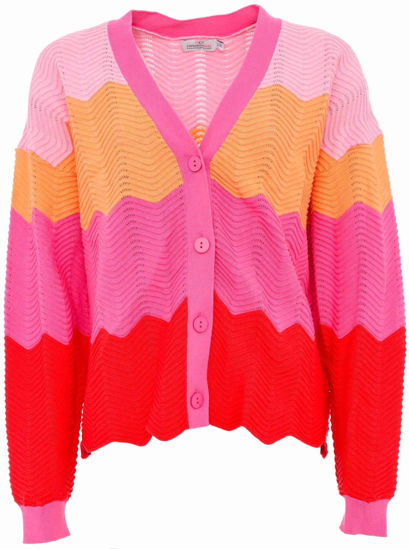 Zwillingsherz Strickjacke "Block Wellen" Langarm, V-Ausschnitt, Knöpfe, Bau günstig online kaufen