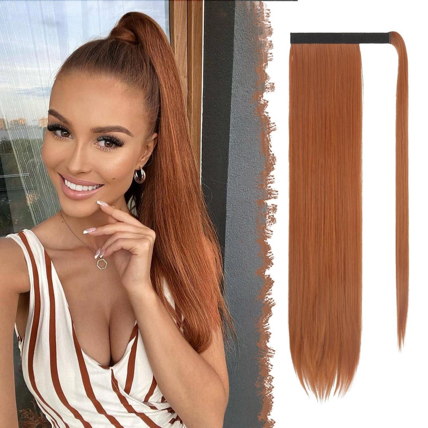 Kunsthaar-Extension Pferdeschwanz Haarteil Ponytail Extensions 60 cm 30C# Kupferrot