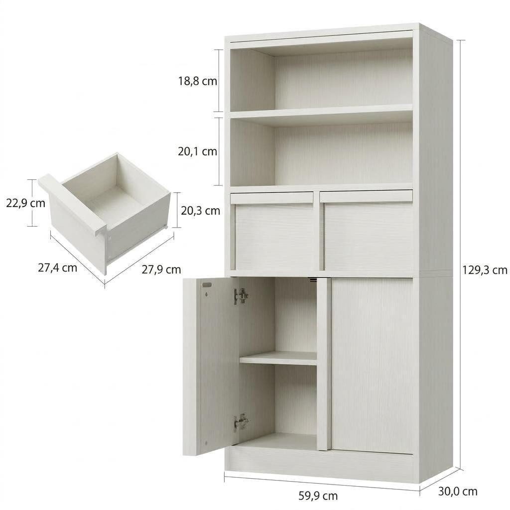 GarveeMore Badkommode Badezimmerschrank Badschrank mit 2 Schubladen 60x30x130 – Bild 2 von 5