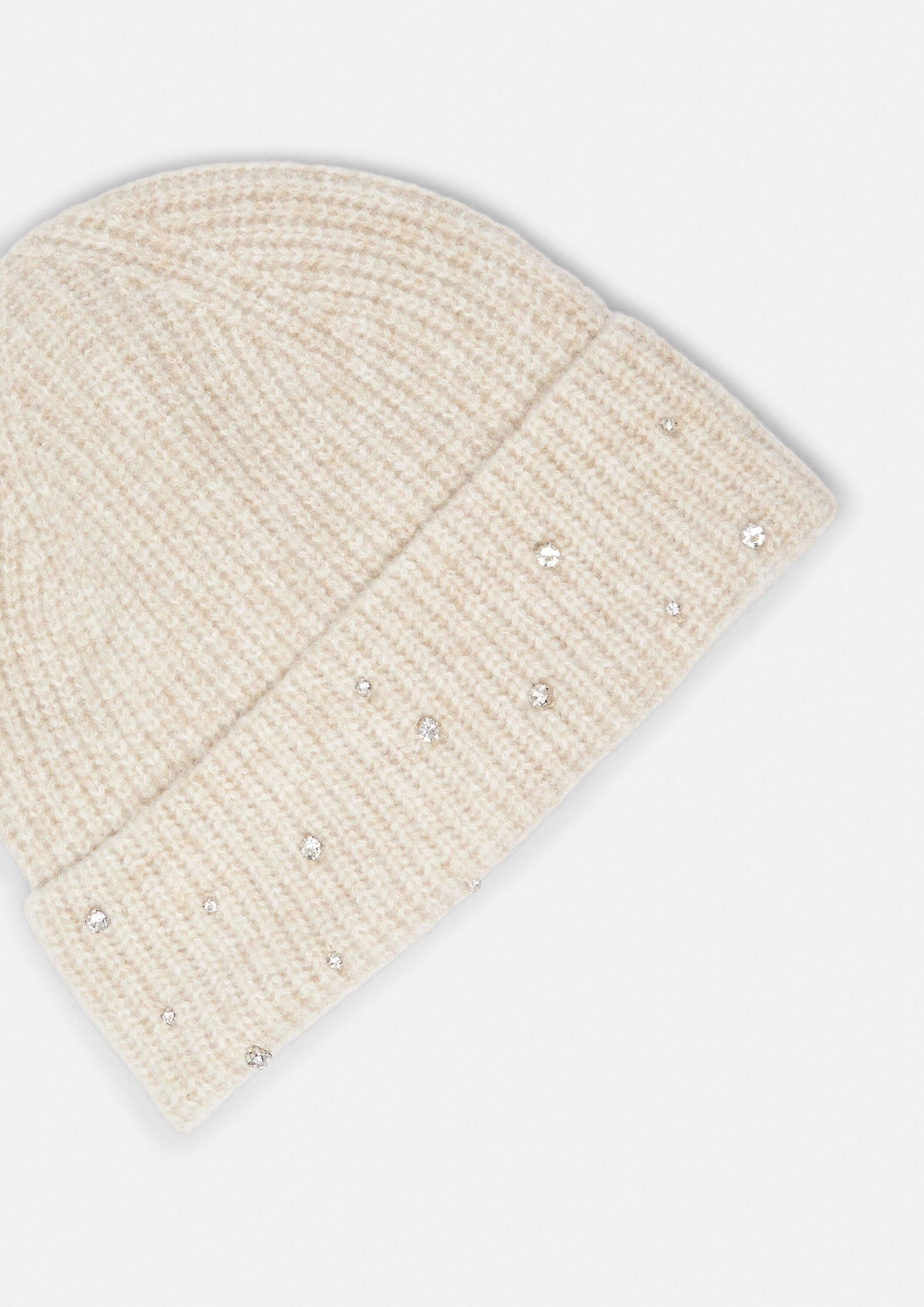 comma Strickmütze Mütze Strick-Beanie mit Schmuckstein-Besatz