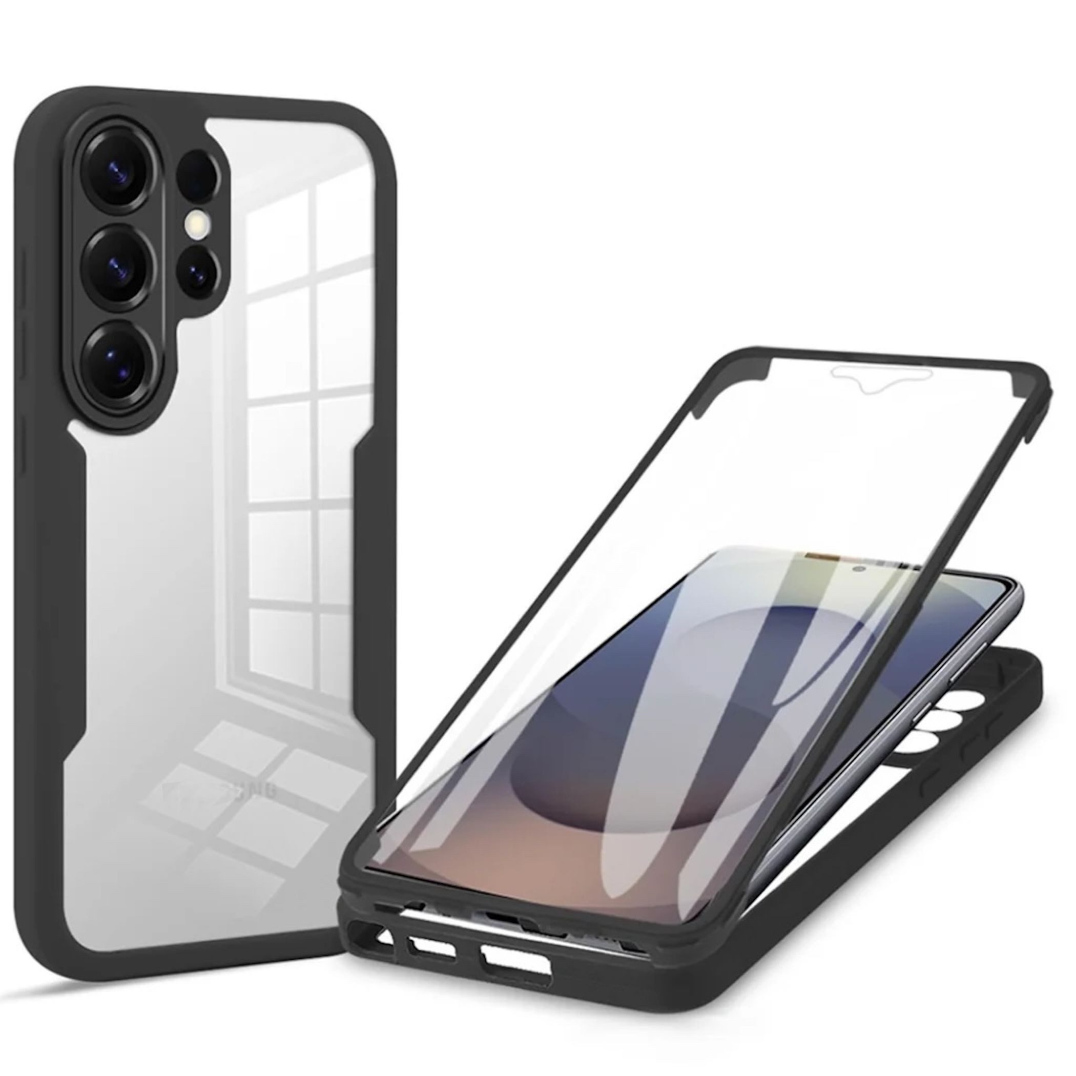 Wigento Handyhülle 360 Grad für Samsung Galaxy S26 Ultra mit Display Kameraschutz Schwarz 6,9 Zoll, 360 Grad Schutz, stoßdämpfend, robust