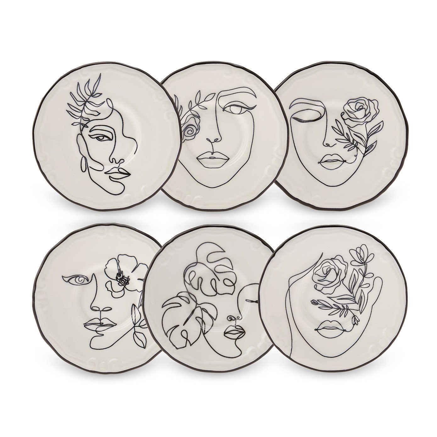 Karaca Kuchenteller Face Torten Set für 6 Personen, Tortenplatte, Porzellan, Torten Deko
