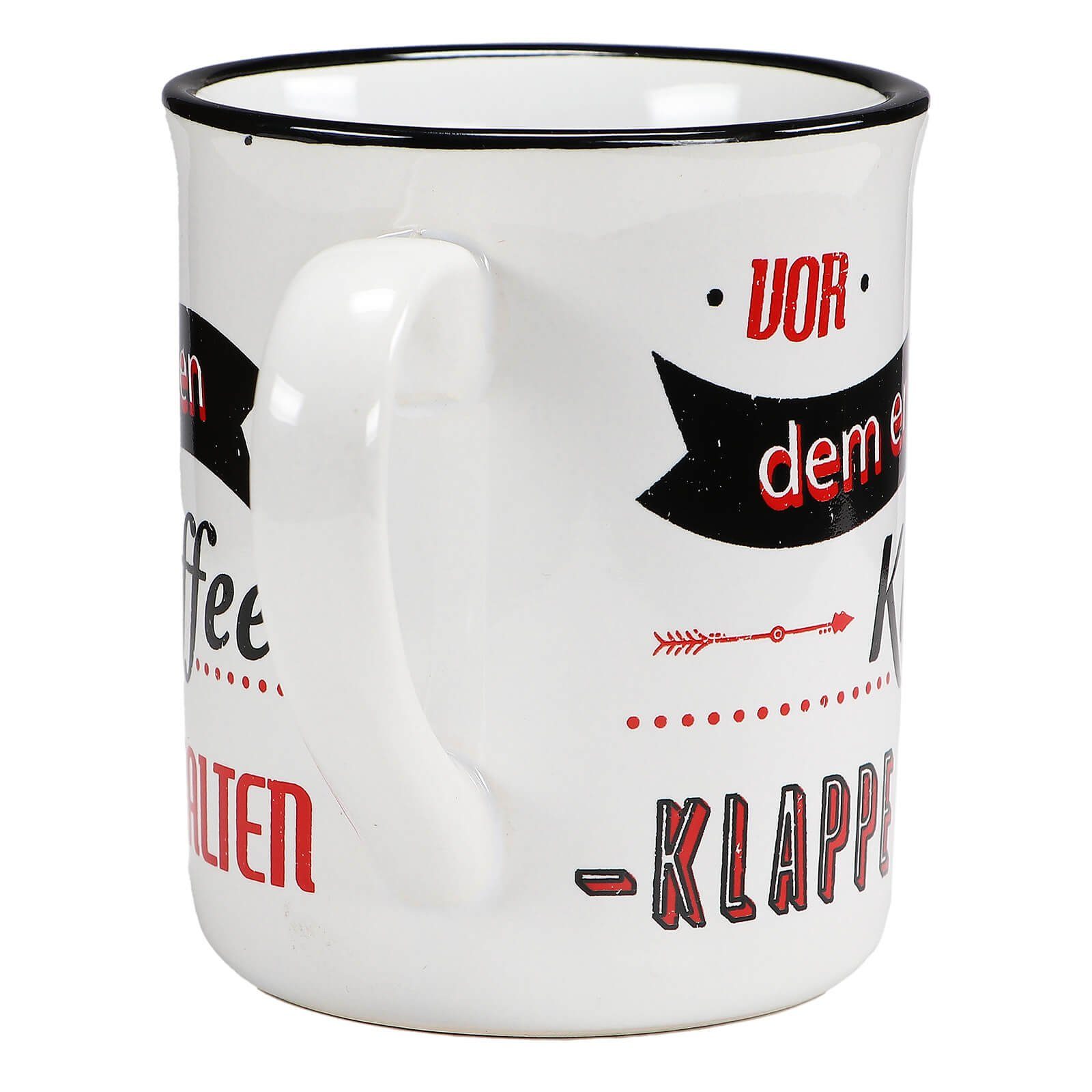 Kaffee Vor Out Tasse Blue dem Tasse halte, ... Klappe Kaffee Steingut ersten Aufdruck: of Becher - the