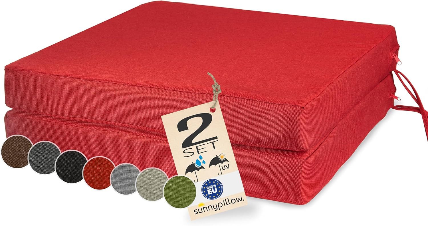 sunnypillow Stuhlkissen 2er Set Stuhlkissen mit Bändern "HAVANA" viele Farben zur Auswahl, Rot
