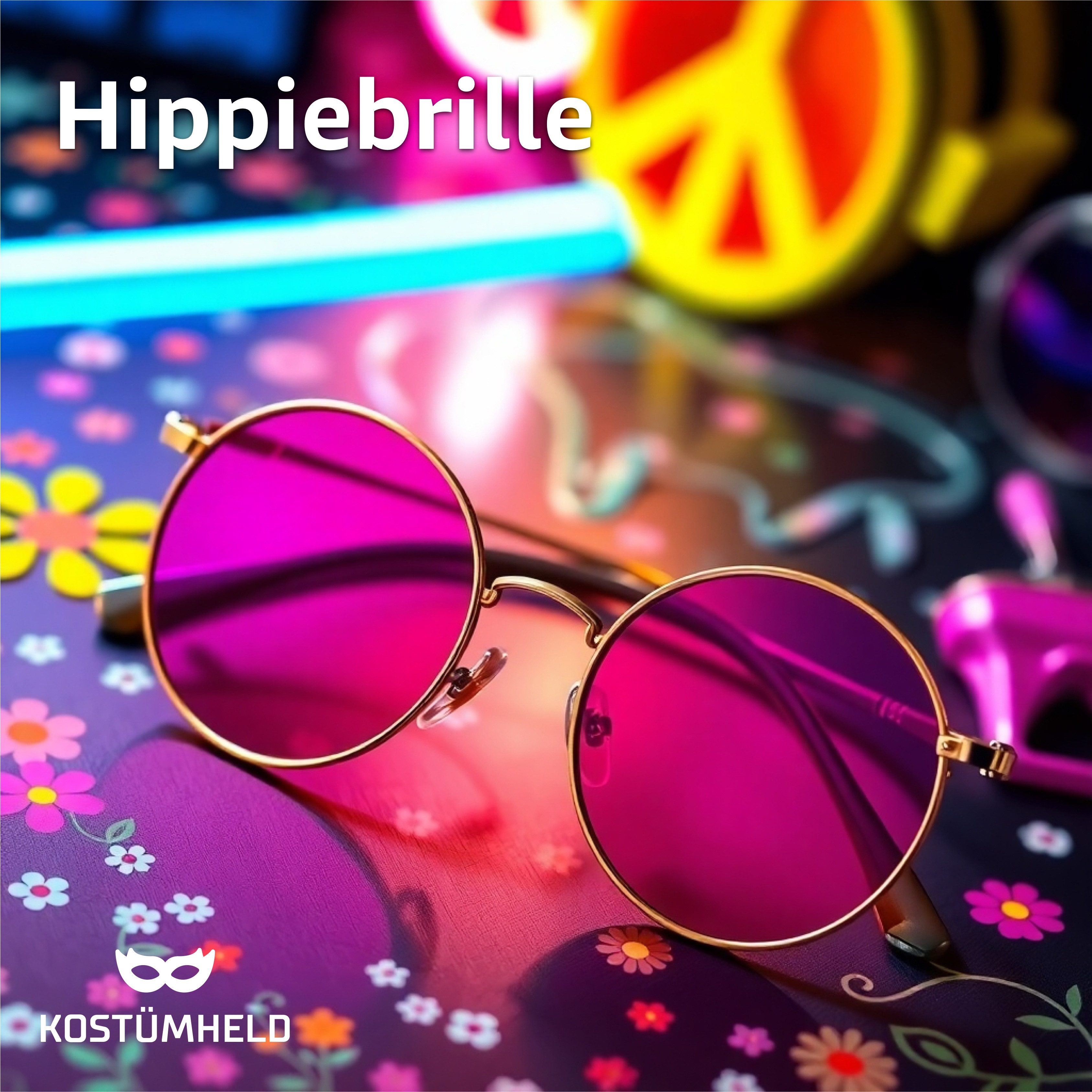 Kostümheld® Hippie-Kostüm 1x Hippie Brille Kostümbrille rosa Accessoires für Fasching & Karneval