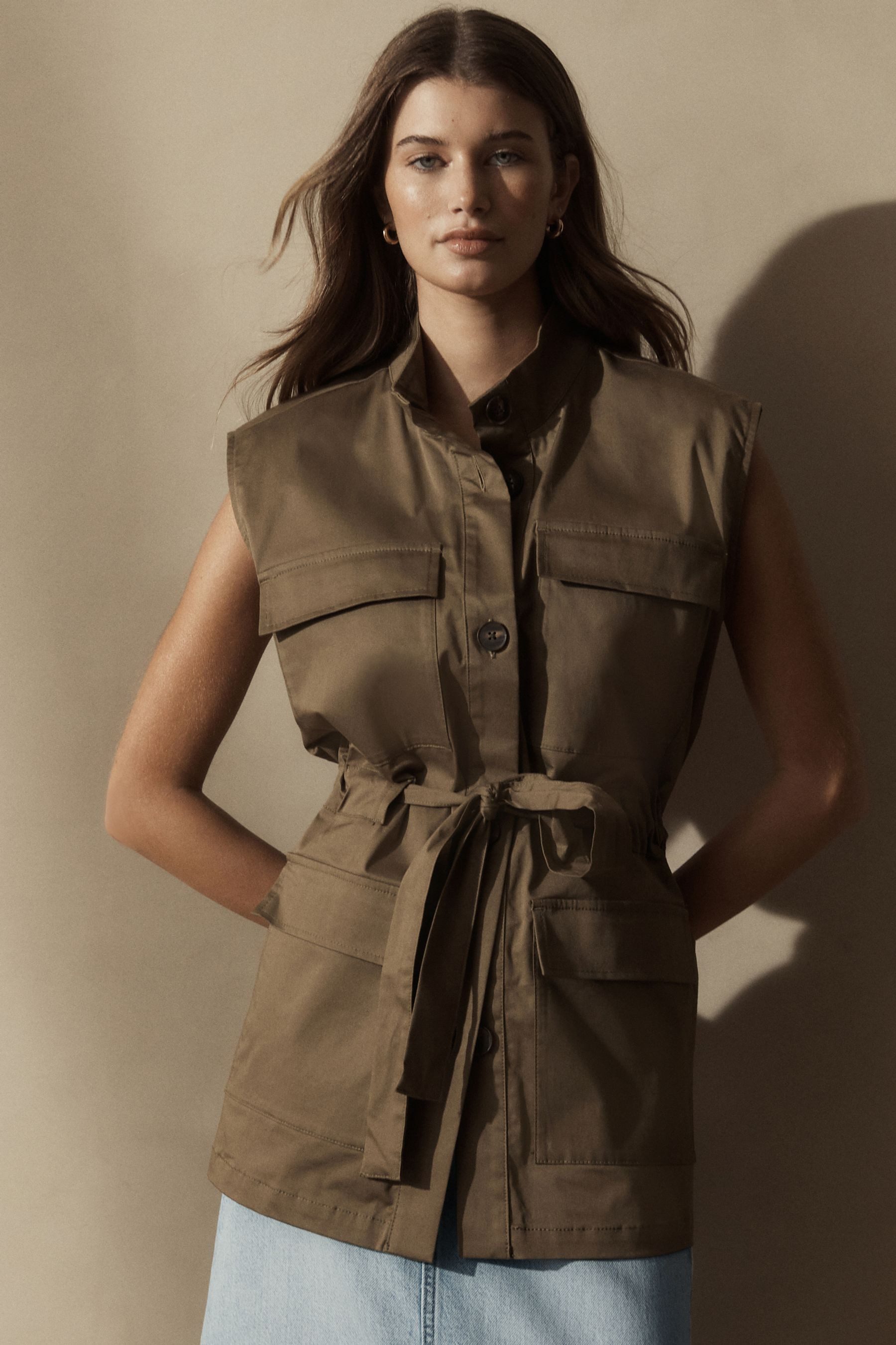 Next Longweste Ärmellose Baumwolljacke im Utility-Stil günstig online kaufen