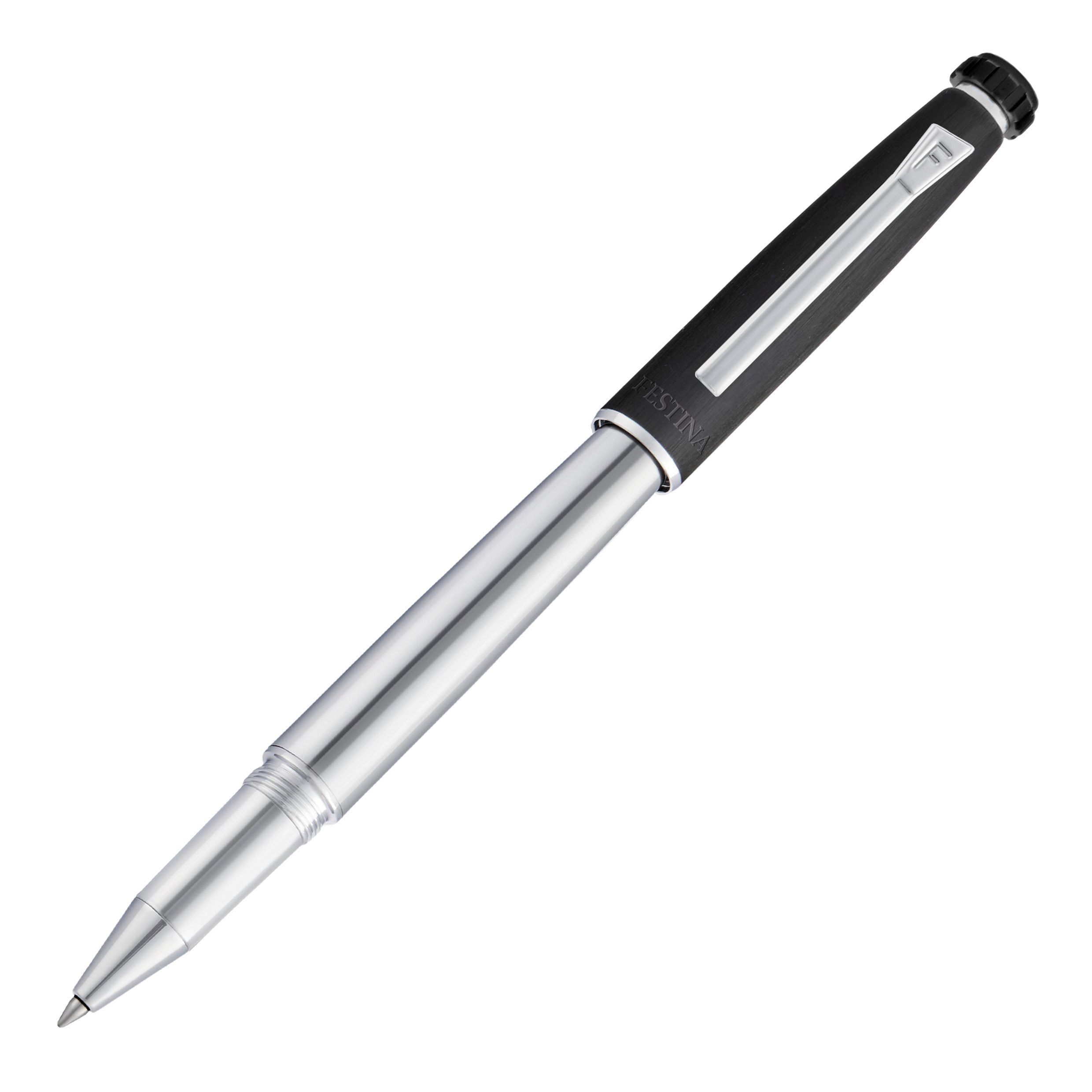Festina Tintenroller Chronobike Chrome Black, – eleganter Rollerball Pen aus Metall, Schwarz & Chrom