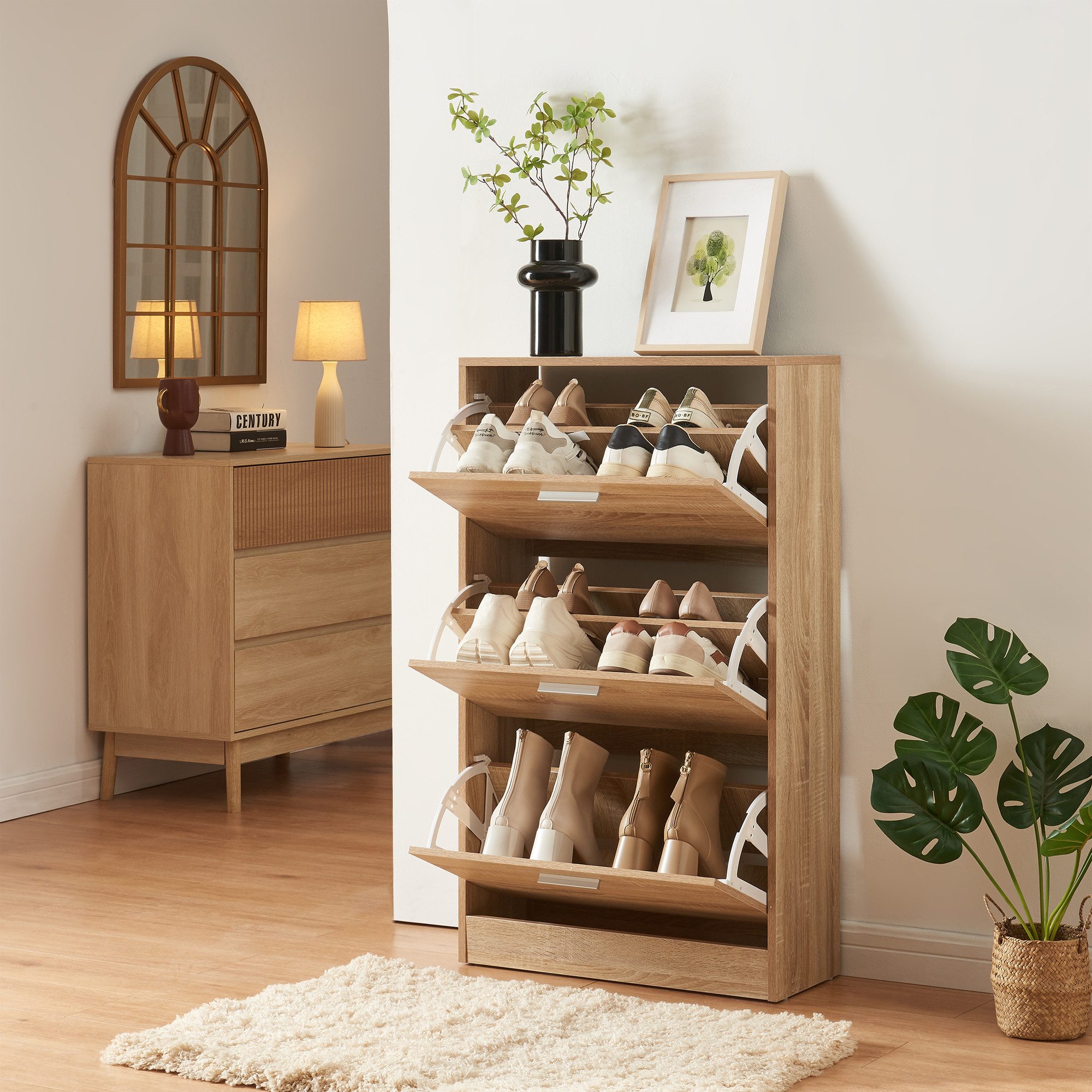 en.casa Schuhschrank »Sykkylven« Schuhkipper mit 3 günstig online kaufen