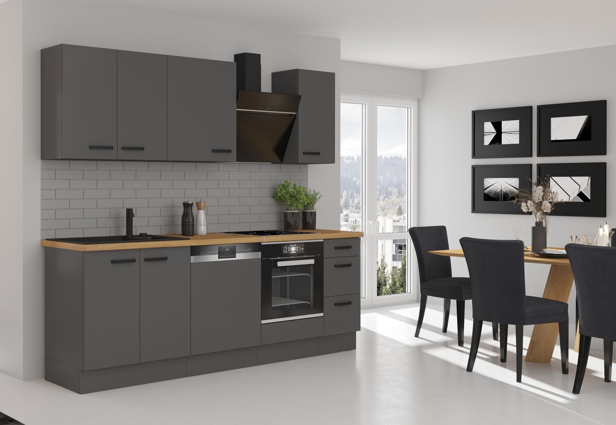 Küchen-Preisbombe Küchenzeile NESSA Basic 240 cm Küchenzeile Küchenblock Ei günstig online kaufen