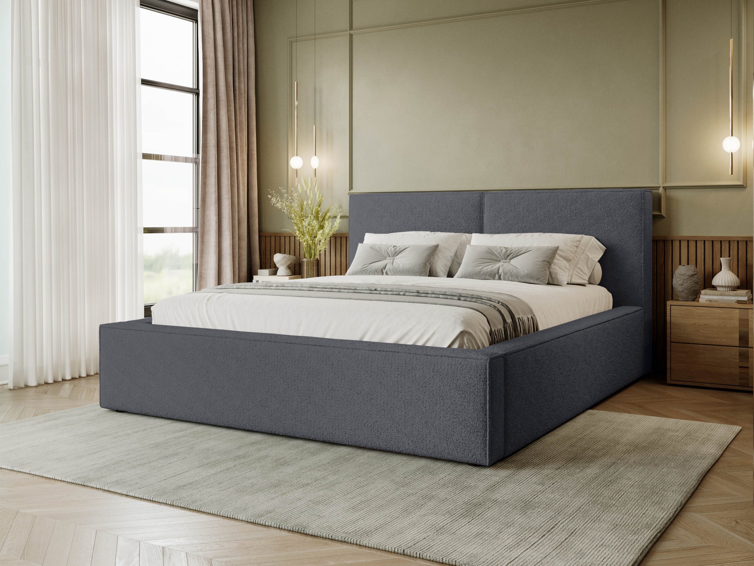 MIRJAN24 Polsterbett Santos Boucle (mit Bettkasten), Leistenlattenrost mit Metallrahmen