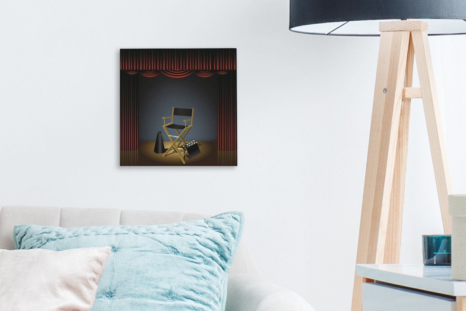 (1 Regiestuhls OneMillionCanvasses® Bilder St), Wohnzimmer Schlafzimmer Leinwandbild Leinwand Illustration Eine für in eines Hollywood,