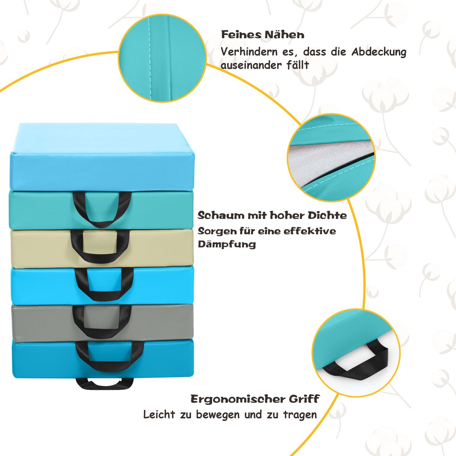 COSTWAY Bodenkissen 6er Set Kinder Sitzkissen, mit Griff & Reißverschluss