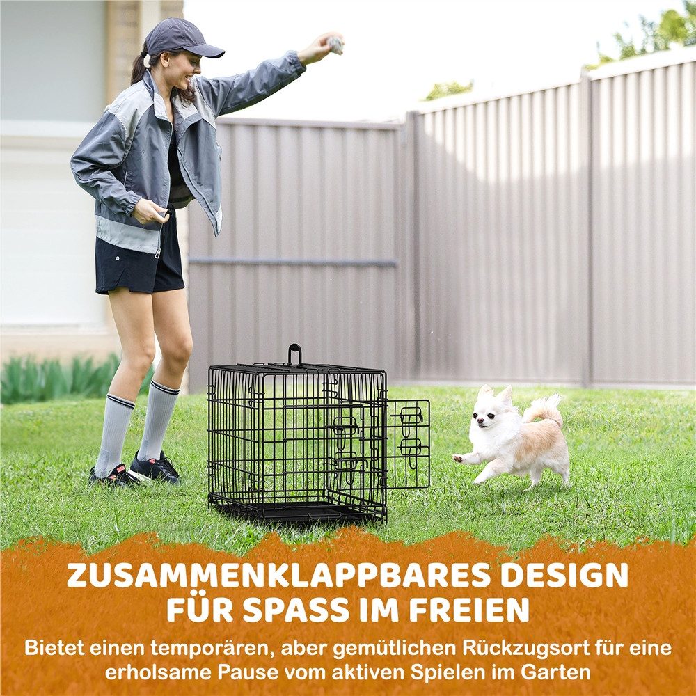 Yaheetech Tiertransportbox Hundebox mit Ausziehbaren Bodenwanne & Griff & 2 Türen bis 10 kg, Packmaß: 63 cm L × 42 cm B × 8,5 cm H