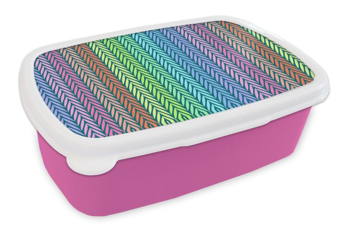 Brotdose Brotbox Regenbogen Mädchen, Pastell, Snackbox, Erwachsene, - - MuchoWow für Kinder, Kunststoff Lunchbox rosa Muster (2-tlg), Kunststoff,