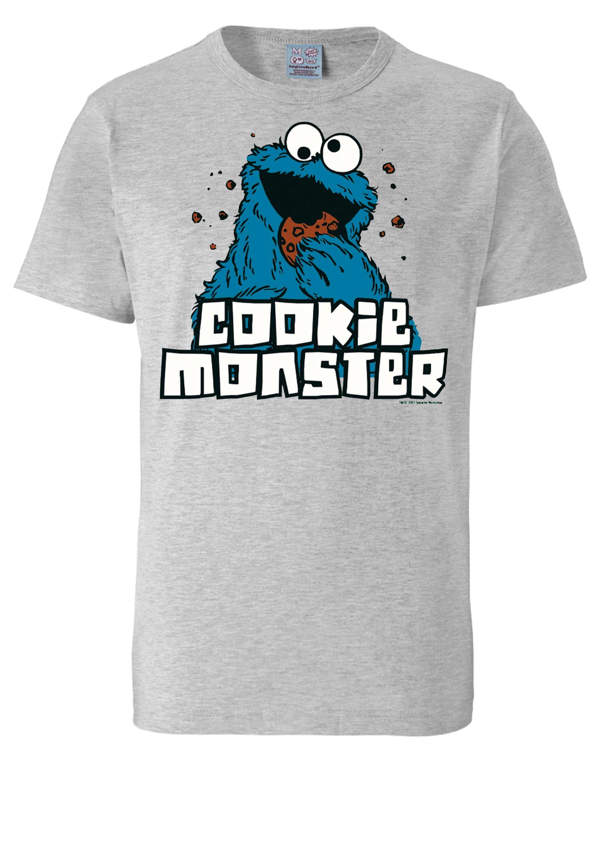 LOGOSHIRT T-Shirt Sesamstrasse - Krümelmonster lizenziertem Originalddesign grau-meliert mit