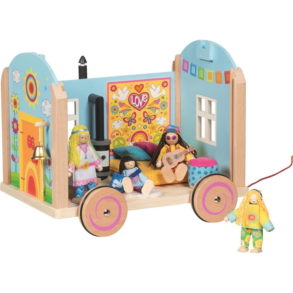 goki Puppenhaus Bauwagen Spirit Puppenhaus Spielhaus Holz Wohnwagen Kinder Spielzeug, Kreative Alternative zum klassischen Puppenhaus