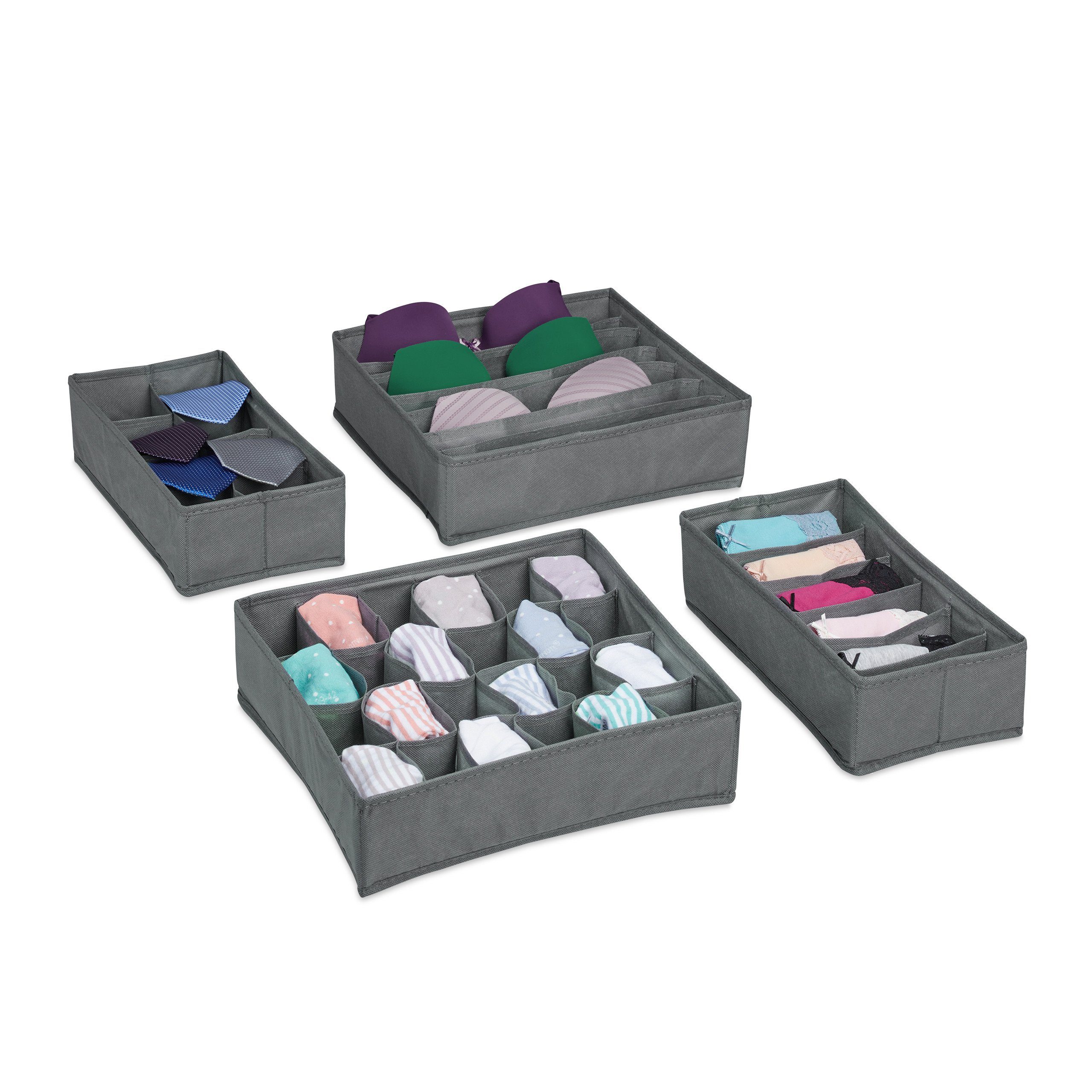 relaxdays Schubladeneinsatz 4 tlg. Unterwäsche Organizer Set (4 St), Hellgrau