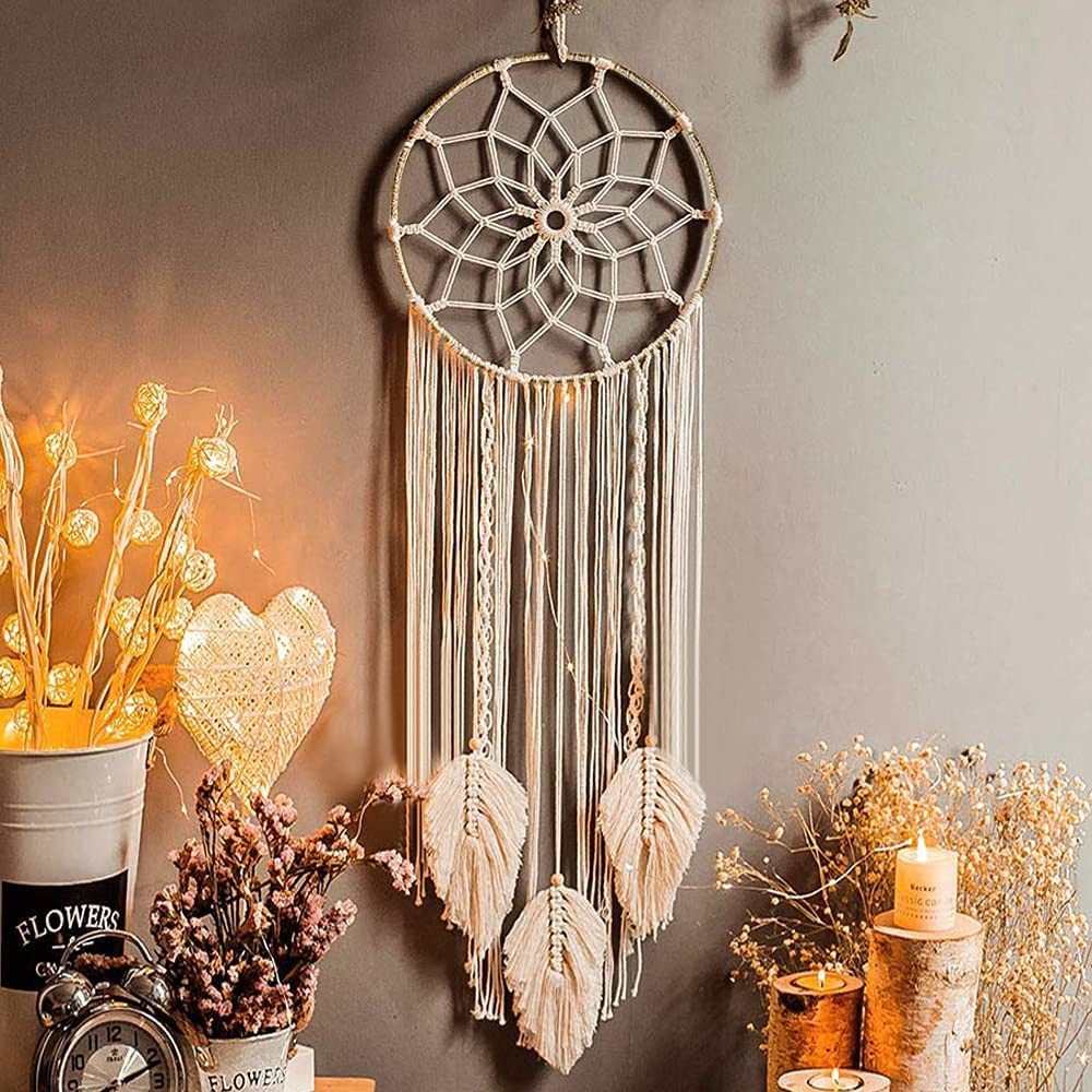 FELIXLEO Traumfänger Makramee Traumfänger Gewebte Feder Wandbehang Boho Quasten Dekoration (1 St)