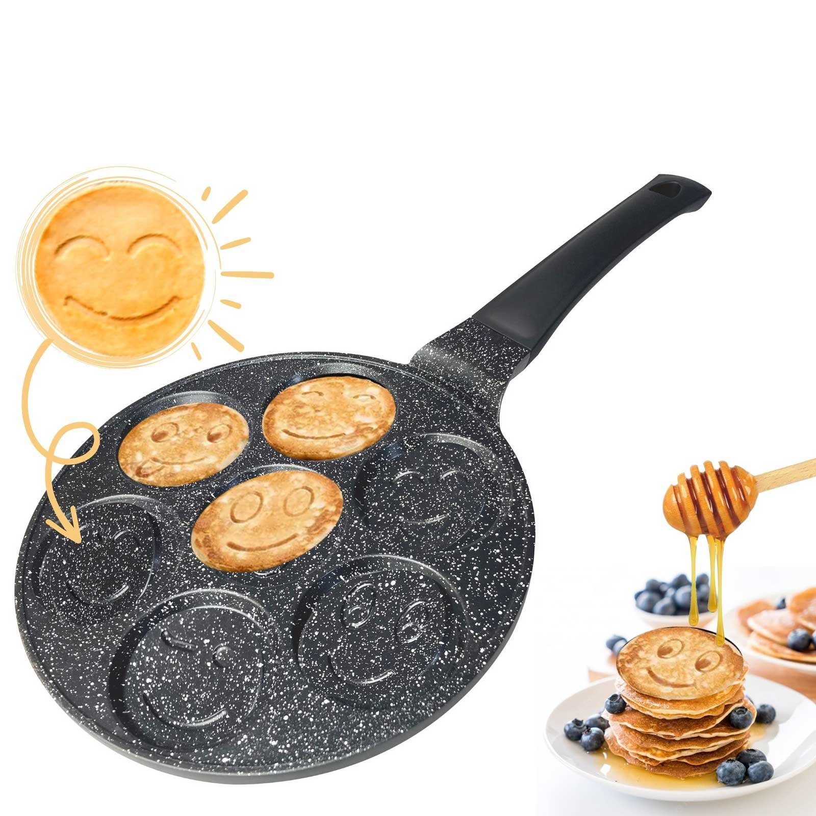 Cheffinger Crêpepfanne Pancakes Smiley Beschichtung induktionsfähig Spiegeleier Oladji, Bratpfanne Aluminium (Spar-Set), Pfannkuchen