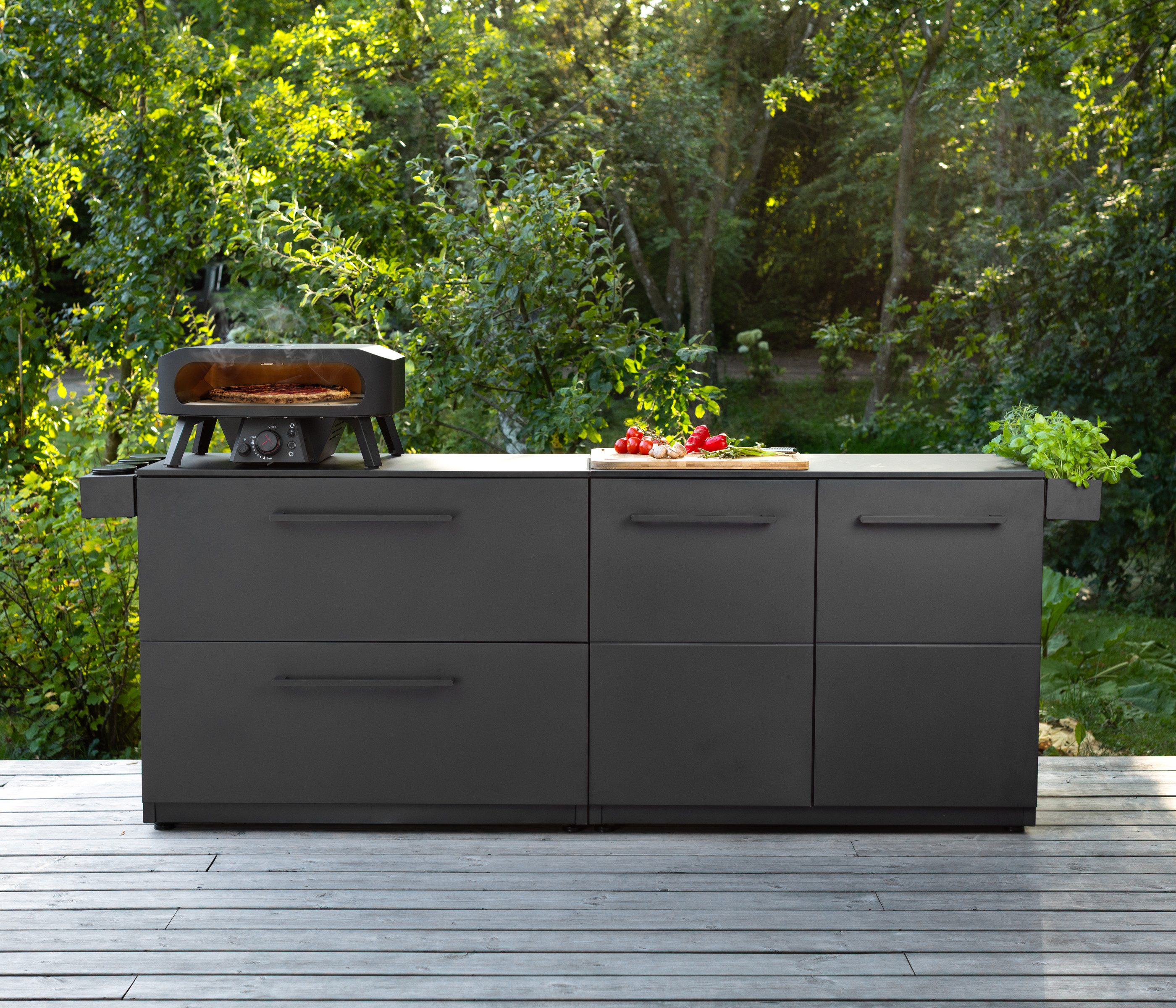 COZZE Outdoor-Küche Schubladenmodul Elements, 110 x 60 x 90 cm, Stahl / HPL, schwarz, flexibel erweiterbares Modul der Cozze® Outdoor-Küche